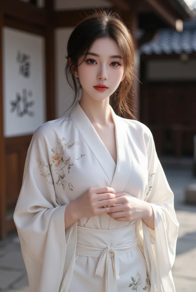 The most beautiful Japanese woman is walking while looking at the camera。
