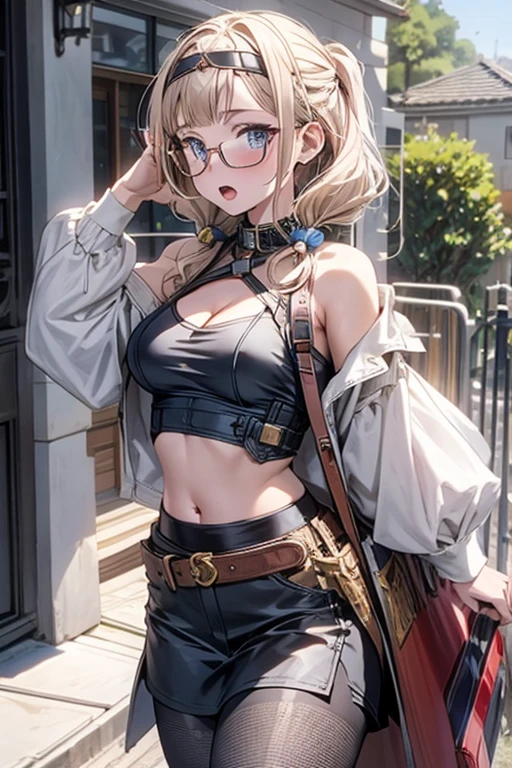(Marco),Perfect ,don quixote \(limbus company\, Naked、Blonde hair, a beauty girl、eye glasses、middlebreasts、Short hair, hair between eye, Orange Eyes、String bra、the chest is perfectly visible、pierced nipple、Chain scientist hat from the nipple、Basketball Hand、armor、`She has a book and a sword、(Bachelor's degree in ancient Rome )、Cowboy style、hiqcgbody