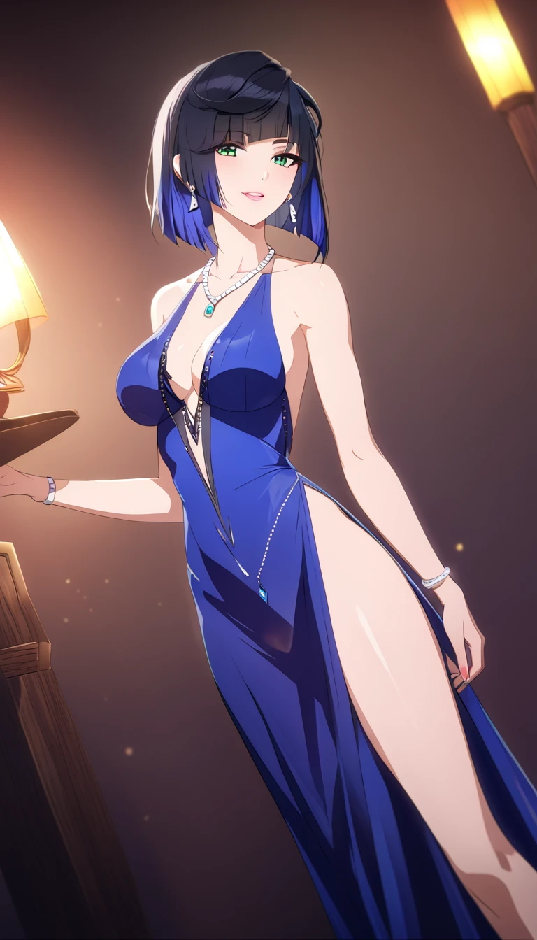 (masterpiece,best quality),1girl,solo,((Ancient Mayan pattern dress)),mature female,small breasts,edgFD,wearing edgfd,fantasy_dress,full body,(teal hair,messy hair:1.1),:d,in luxurious hotel room, <lora:edgFantasy_Dress:0.8>, <lora:LORA-XenoDetailer-v2:0.1>,