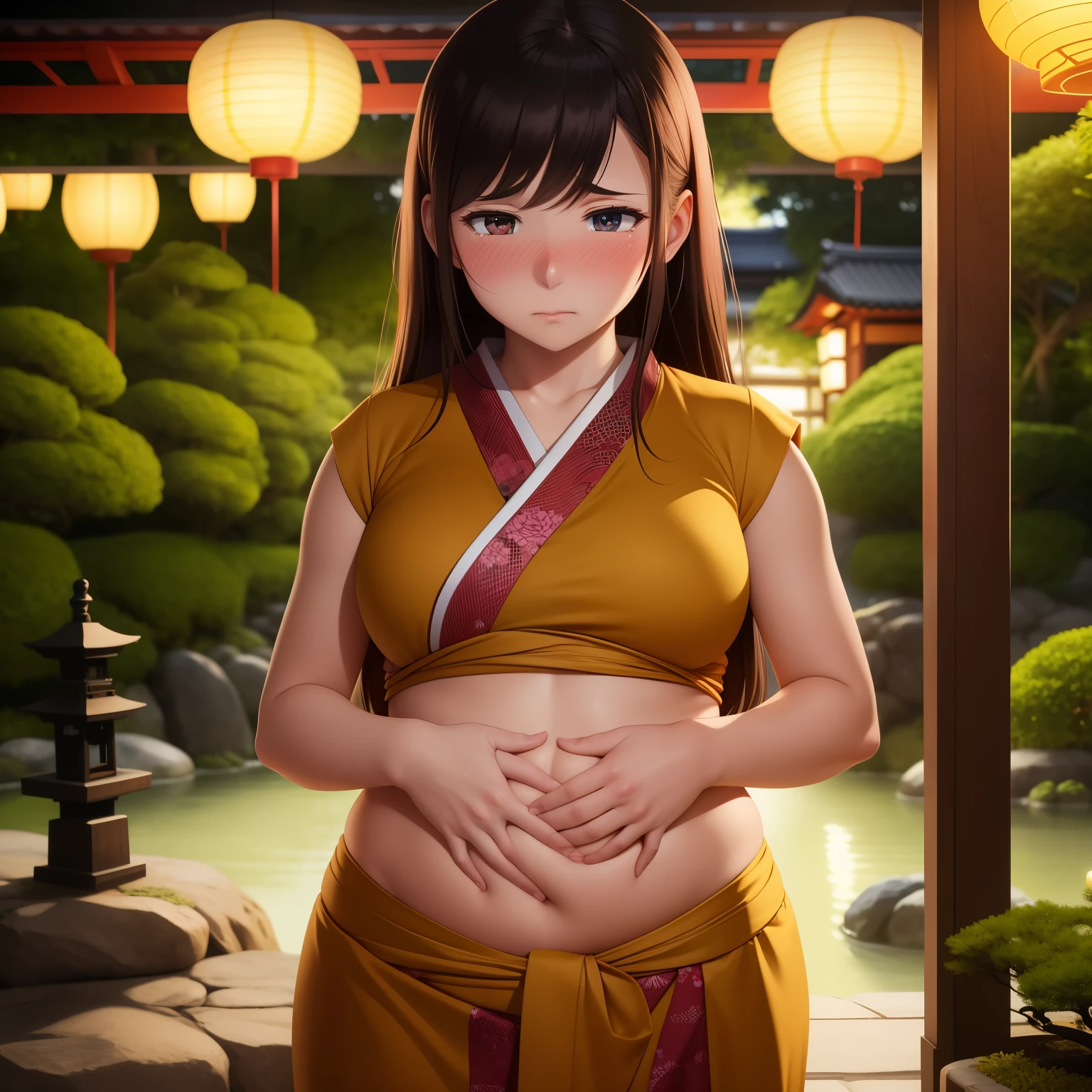 masterpiece, best quality, twintails, fighting stance, bamboo forest, shorts, obese, Big Baby Bump pregnant, Big boobs, Big pregnant Belly, Big Pregnant girl, Largest Belly of Pregnant, Huge Pregnancy, Huge 9 months Pregnancy Belly, huge belly expansion, huge belly girl