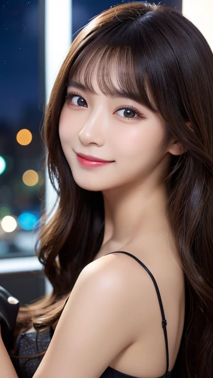 (Super beautiful woman)、((highest quality、8K masterpiece:1.3))、sharp focus:1.2、(super beautiful face:1.0)、(shiny skin:1.0)、realistic pictures、black hair、video lighting、High resolution eyes and face、video lighting、japanese actress、from the front、with a happy smile、whole body、