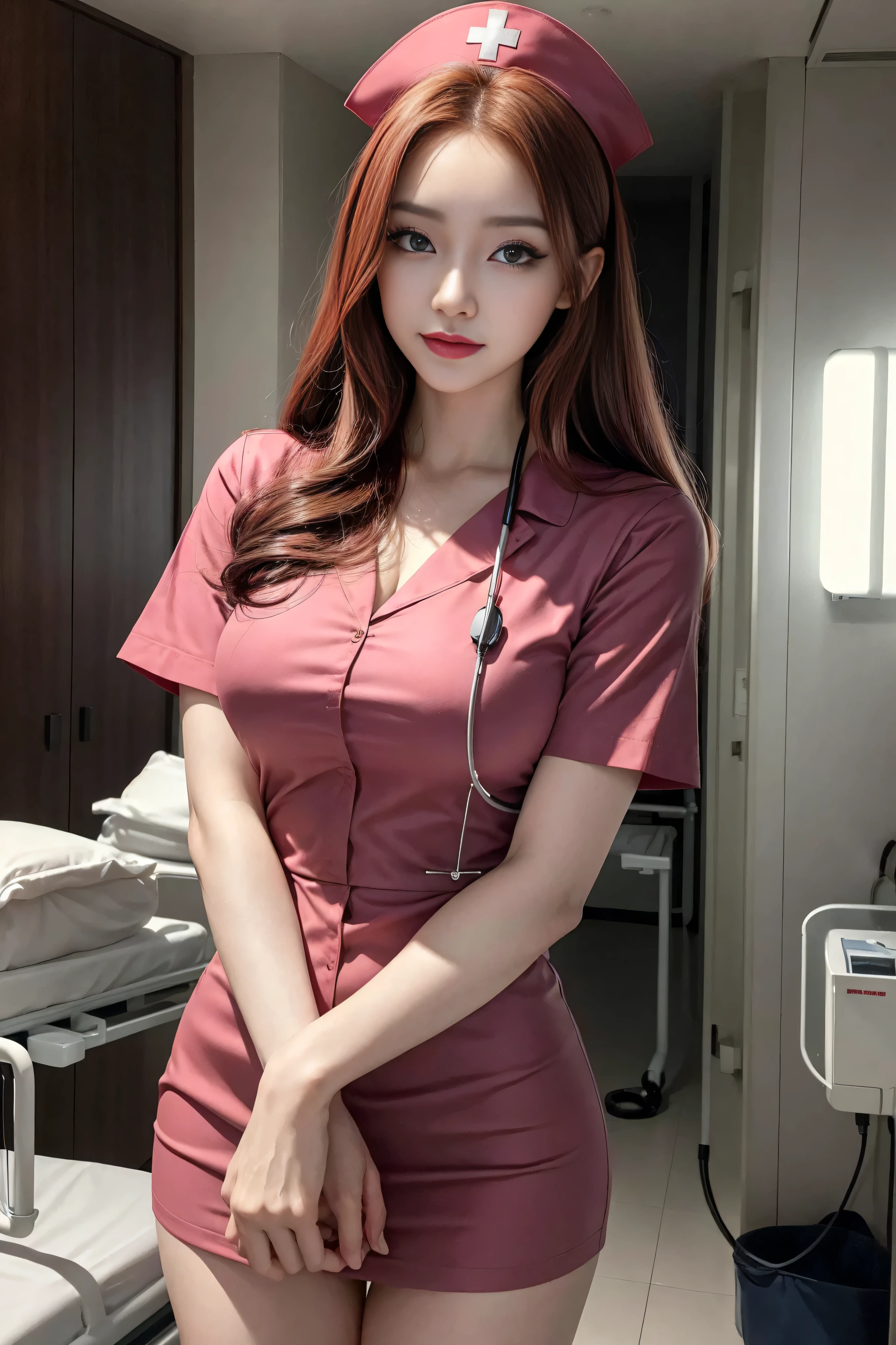 1beautiful young girl, Extremely detailed eyes and face, Realistic, extremely detailed CG unified wallpapers 8k, very detailled, Raw high-definition color photos, Professional photography, realistic portrait, cinematiclight, Beautiful detailed, Blushing, Ashamed, (beautiful breasts:1.3), (Breast cleavage:1.2), (Realistic skin:1.2), (Best Quality:1.4), super detaill, hiquality, (nurse uniform with a wide open chest:1.5), (mini skirt), (:1.5), Cameltoe Details, ship ,  sitting, legs open, (view from bottom:1.2),