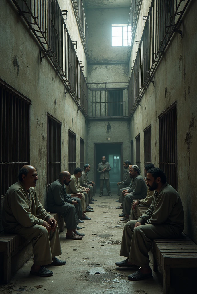 Man in prison with many thieves in his cells, PICTURE REALISTIC, high resolution, 8k