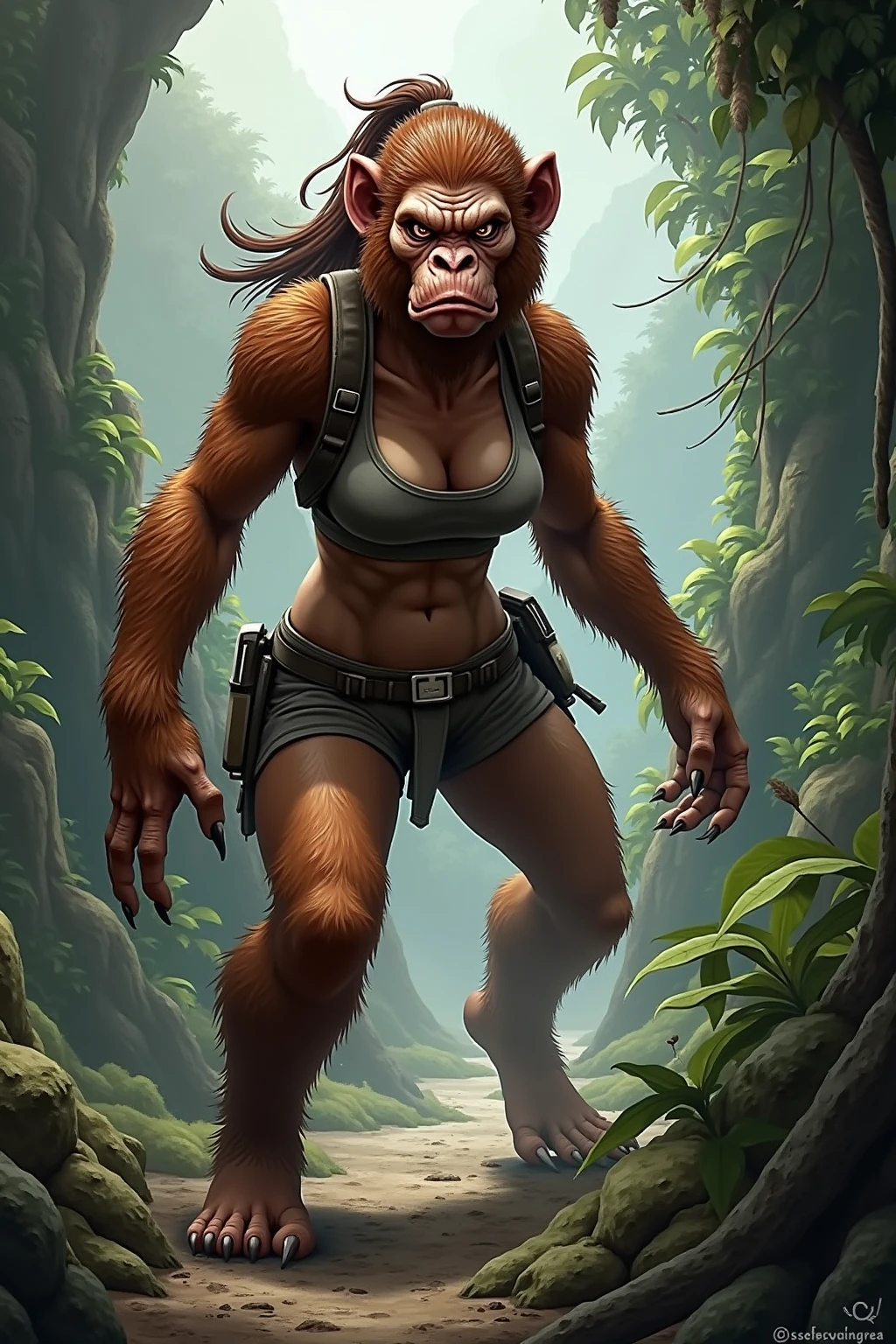 a cute furry alien female chipmunk woman in a sexy furry bikini, with huge eyes and huge breasts, athletic body with body fur, holding a blaster pistol, sneaking up on an Imperial base in a forest, (best quality,4k,8k,highres,masterpiece:1.2),ultra-detailed,(realistic,photorealistic,photo-realistic:1.37),highly detailed face, extremely detailed eyes, beautiful detailed lips, longeyelashes, intricate fur details,lush foliage, dramatic lighting, vibrant colors, cinematic composition