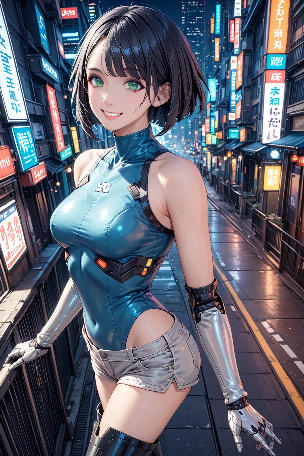 woman,20-year-old,,city,night,white tight miniskirt bodysuit,(Harada Makoto),open mouth smile,(((See-through)))