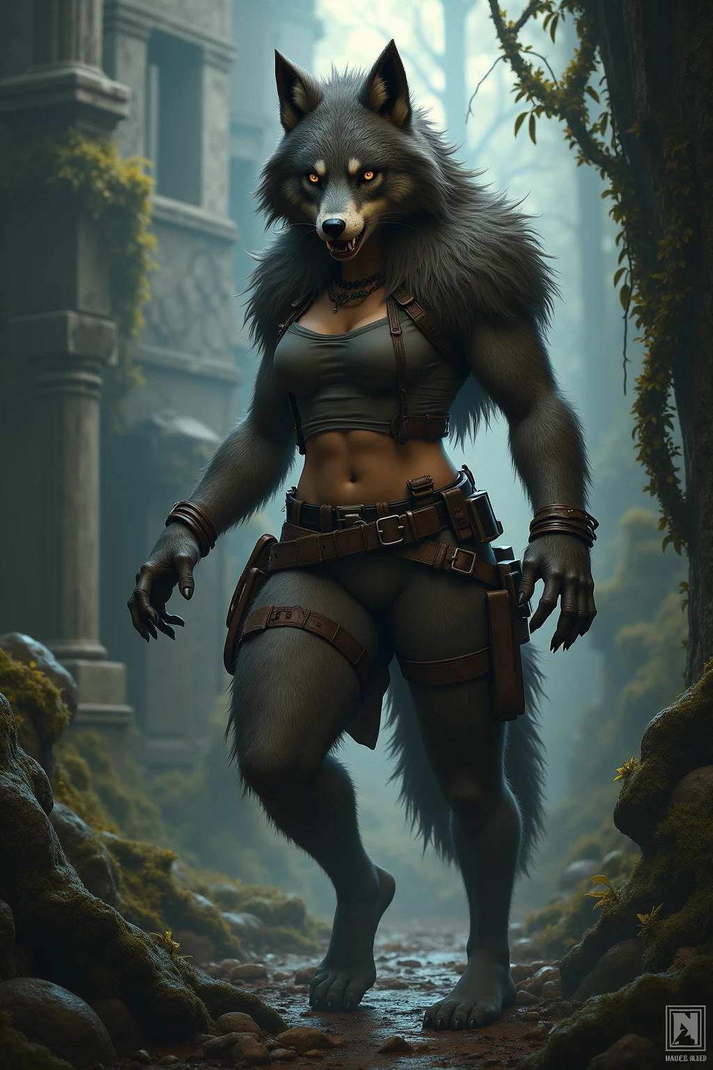 (realistic, photorealistic:1.37), masterpiece, zoroark (pokemon), looking at viewer, sharp blue eyes, full body portrait