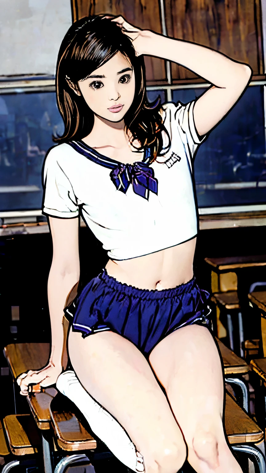 ((1girl)), ((Best Quality)), (Ultra-detailed), (extremely detailed CG unified 8k wallpaper), Highly detailed, High-definition raw color photos, Professional Photography, ((Beautiful big breasts)), Peanut butter brown hair, Amazing face and eyes, Pink eyes, (amazingly beautiful girl), School, (school uniform with open breasts), (See-through panties:1.2), cameltoe, sitting, (legs wide open),
