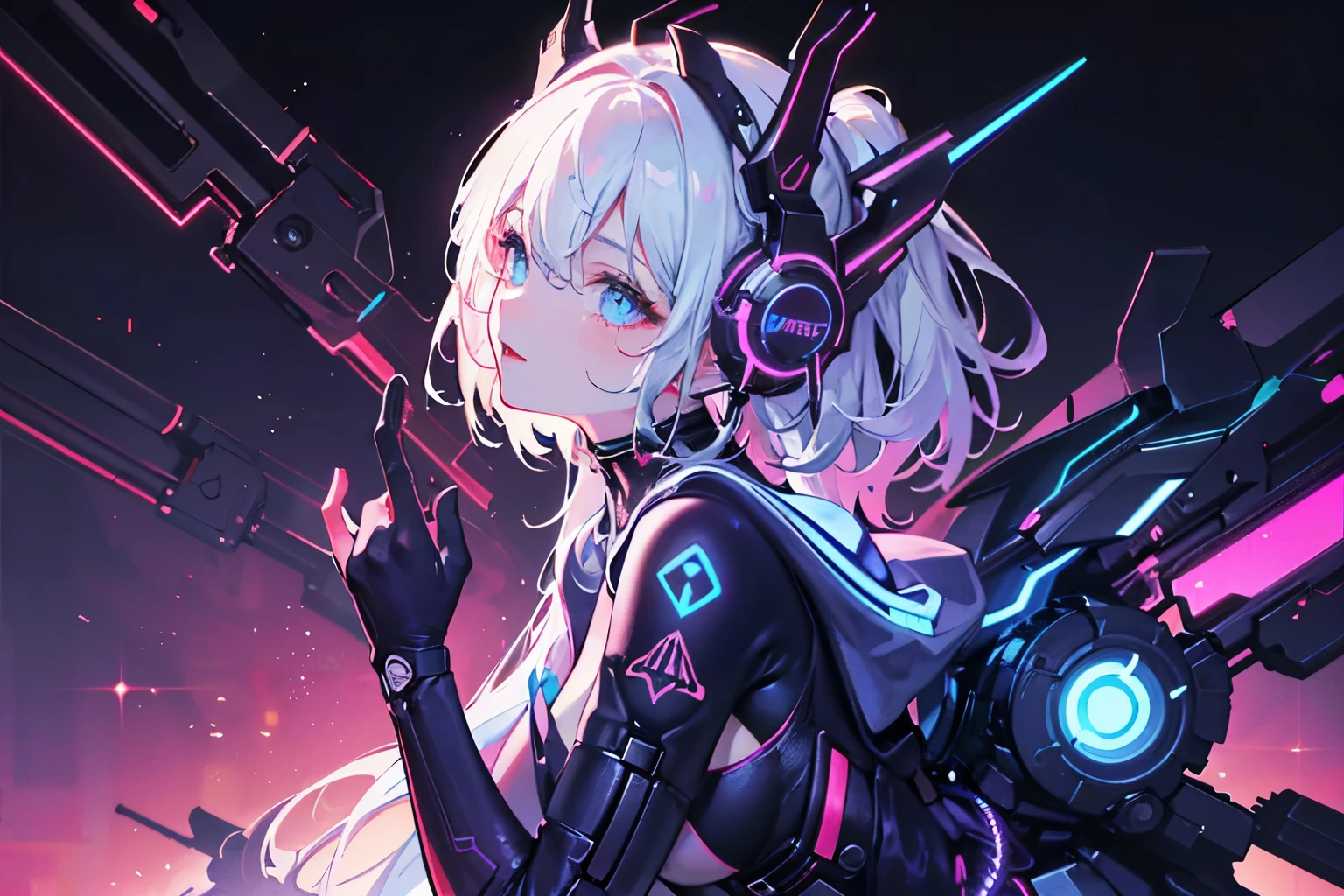 ​masterpiece、cyberpunked、1 Lady、(​masterpiece、top-quality、top-quality、Official art、Beautifully Aesthetic:1.2)、(1girl in)、ighly detailed、(Fractal Art:1.3)、colourfull、highestdetailed、Beautiful rendering、amazing wallpapers、Machine rabbit ears、close up