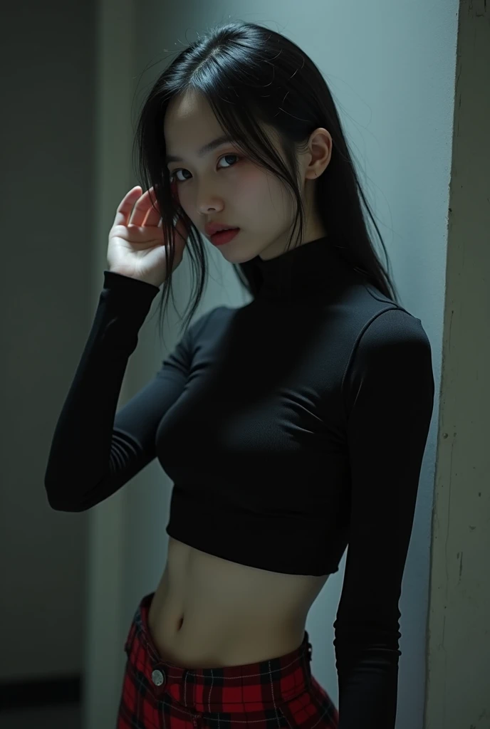 1 the most beautiful girl, only one people, standing, (from head to thigh, Japanese sailor , super-low-rise-pleats-mini-skirt, :1.5), (fine-featured the cutest shy face:1.5), (huge massive and well balanced round breasts:1.2), front body, fitness body, having abs, accurate human well-proportioned body, long arms and foots, Russian French Japanese and Korean mixed face, 25 years old, no-makeup, dark brown ponytail hair, Beautiful detailed eyes, Basement concrete wall background,masterpiece, Best Quality, Photo-realistic, Ultra-detailed, High resolution, professional lighting,