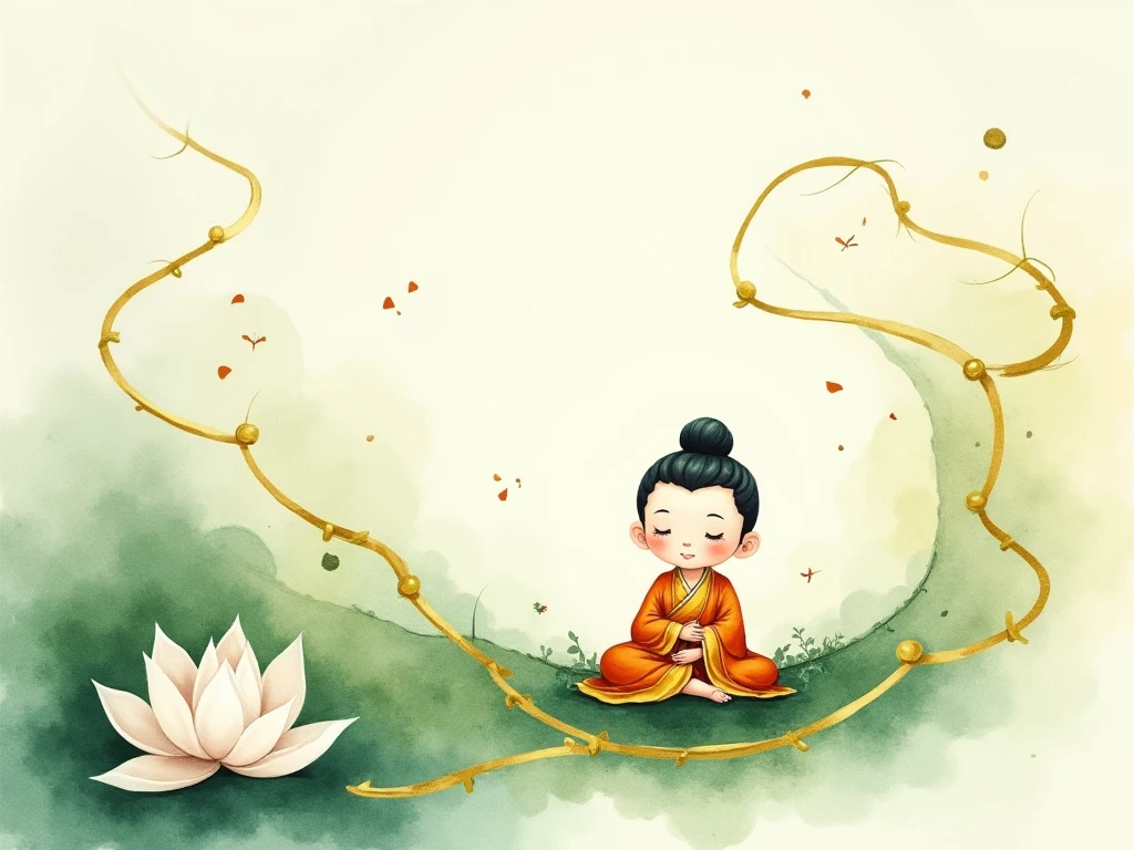 Chinese monk student feeding water to seed, surrounded by temples, beautiful trees, in anime style, beautiful scenario,