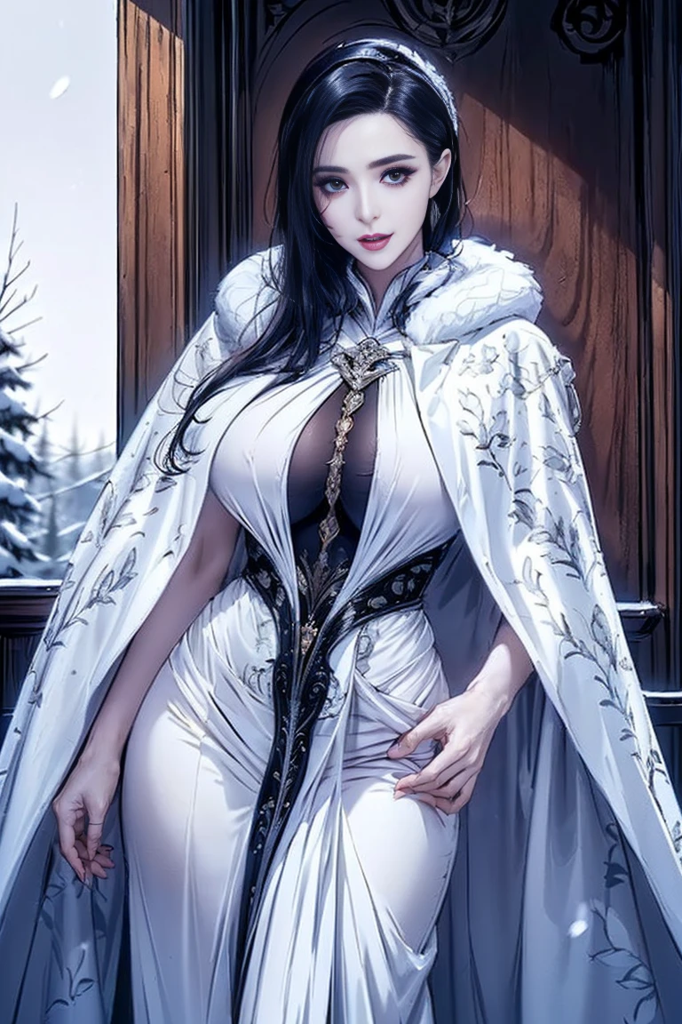 Anime girl wearing black dress with white tiger, beautiful and seductive anime woman, a beautiful fantasy empress, Robe. extremly high detail, beautiful elegant demon queen, beautiful female witch, ((a beautiful fantasy empress)), Extremely detailed Artgerm, beautiful female witch, wearing dramatic aristocrat robe, queen of ice and storm