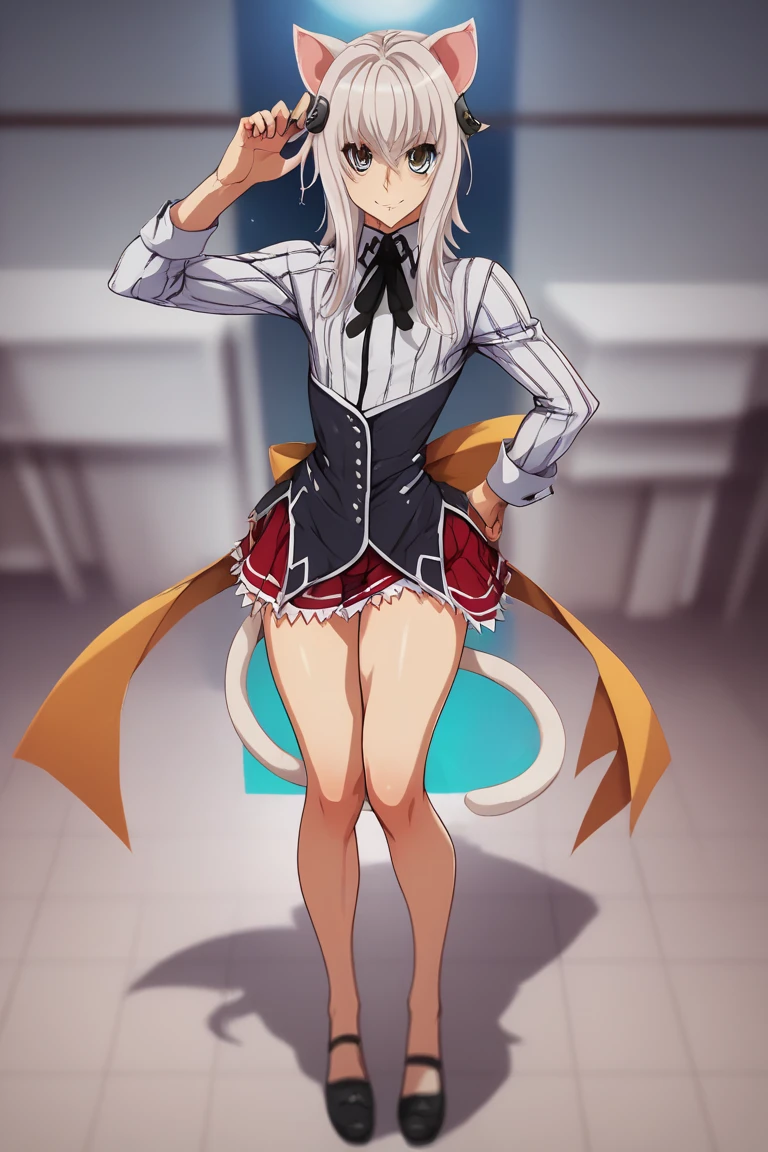 best quality, girl, medium hair, fox_ears, heterochromia , blush, bouncing breasts, head tilt, torn pantyhose,