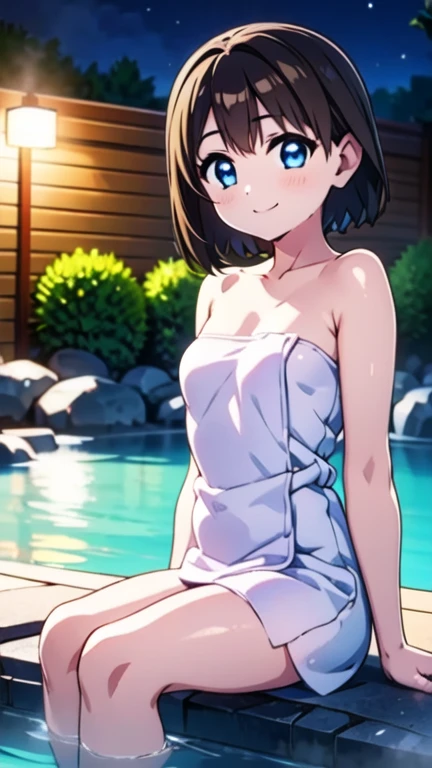 sauce_アニメ, ((score_9)),score_8_upper,score_7_upper,score_6_upper,score_5_upper,score_4_upper, girl1,, , (masterpiece), (Highest quality), absurdes, Steam, BREAK, Human, Smooth Skin, (soak:1.5) hot spring, Fantasy, (nature:1.3), moon, Big moon, FOG, girl, smile, Flat Illustration, Close-upper, Partially submerged, Steam Censorship:1.2, blush, Wet Hair, Outdoor, masterpiece, Highest quality, 最High resolution, High resolution, complicated, Highest quality 32K resolution RAW photos taken with Canon EOS R3 (masterpiece, Highest quality), Outdoor, Garden, girl, Ayumi Yoshida, Small and cute girl, Small breasts, Small breasts, delicate, blue eyes, short hair, Brown Hair, bangs, hair band, Very detailed, masterpiece, Highest quality, short blonde, Maroon mouth, 地upperで, Looking at the audience, 見upperげる, close, Cute white camisole, Medium Chest, (blush:1.1), Leaning forward, Cowboy Shot, Front view, Shining moon, From below