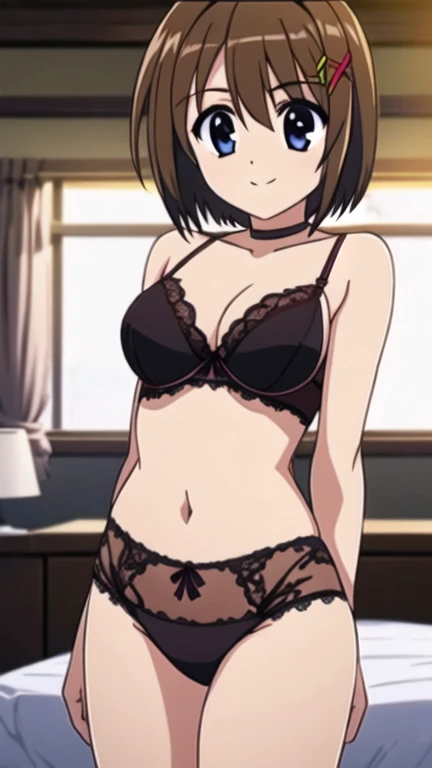 1girl, animal_ears, solo, underwear, breasts, brown_hair, panties, cat_ears, bell, green_eyes, twintails, curtain_grab, babydoll, tail, looking_at_viewer, long_hair, navel, curtains, cat_tail, smile, cat_girl, cleavage, bare_shoulders, jingle_bell, collarbone, animal_ear_fluff, choker, bare_arms, closed_mouth, green_panties, strap_slip, neck_bell, frills, lingerie, underwear_only, medium_breasts, spaghetti_strap, standing, cowboy_shot, large_breasts, window, thighs, frilled_choker, bangs, frilled_panties, dutch_angle, blush, indoors, cameltoe, stomach,