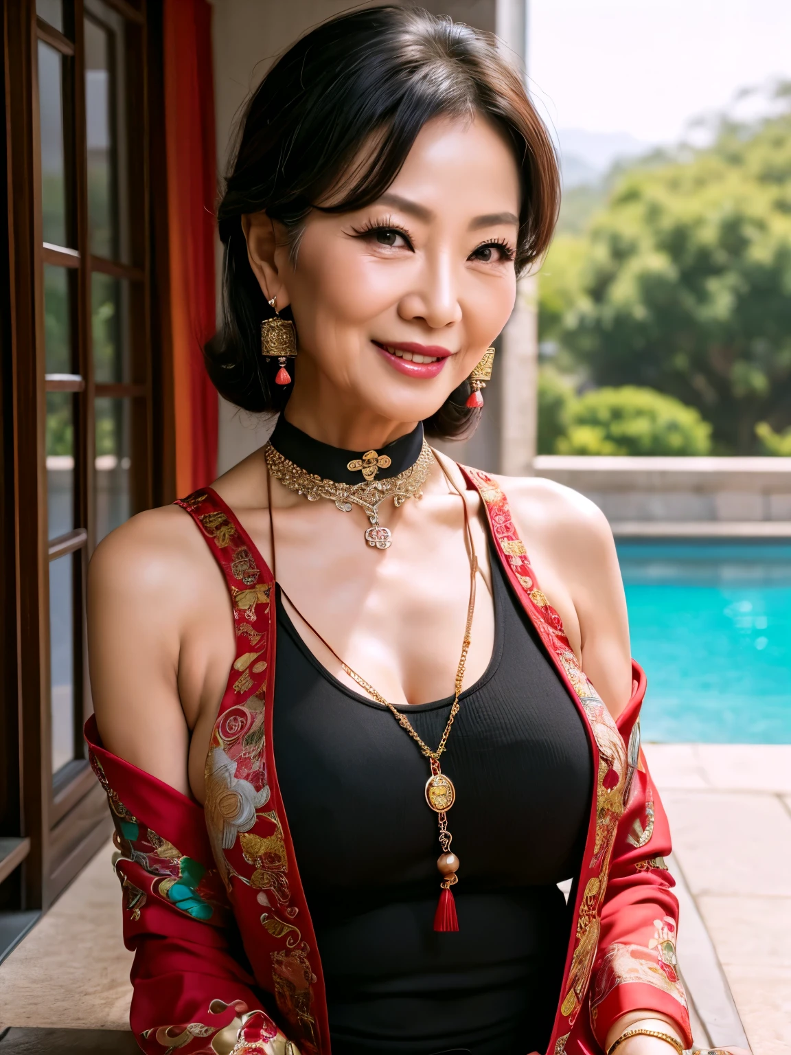 75 years old mom milf Korean, Lady large earring Big choker navel piercing decoration A bracelet realisitic Gorgeous Madame Beautiful Mature Woman sexly Smile Gentle woman navel piercing 4K High quality Gorgeous Madame Beautiful Mature Woman