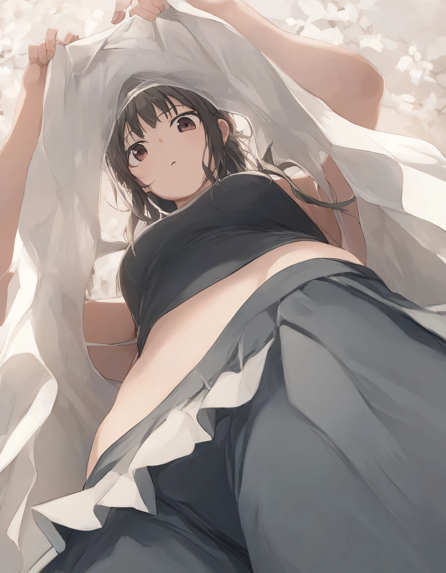 (shiny skin, Super detailed),((1 girl)),(perfect face, detailed face, fine eyes,perfect hands,perfect fingers), (medium breasts:1.2,evil smile:1.4),(mature woman:1.4),cowboy shot,thick,throw, (from below:1.4),short hair, Straight HARE, swimsuit、rainbow colored bikini、Seven colored bikini、Colorful Fashion、((8k wallpaper)),bare chest,cleavage, window,chest comes out,transparent clothes、(((white background:1.2)))、fold your arms behind your back、Posing to em size breasts、(A gust of wind blowing from beneath your feet:1.2)、((Make sure nothing is visible except the person))、((Black long lace))、asuna asuna \(sao\)