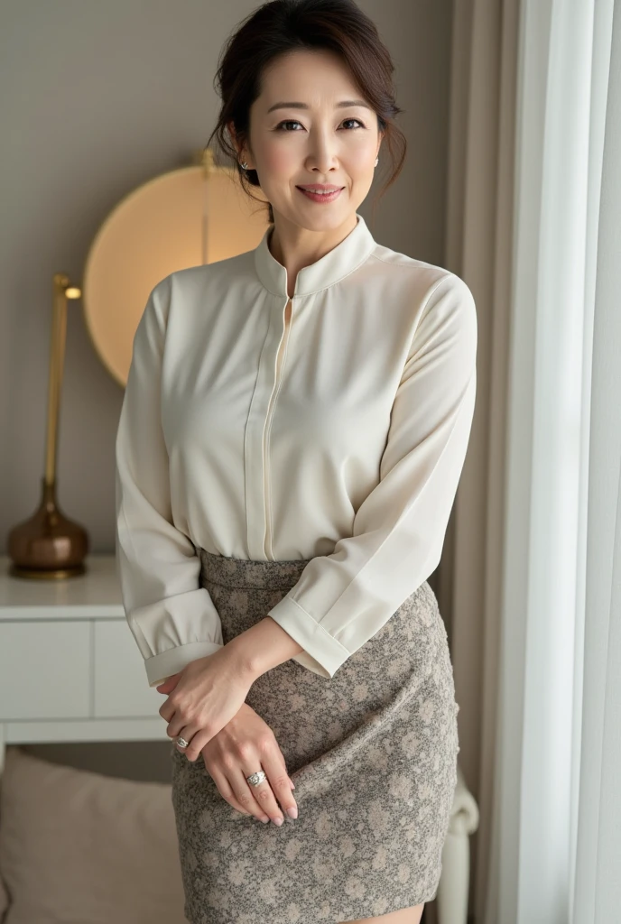 Japanese housewife in her 40s,Shortcuts,Flat Chest、Full body view