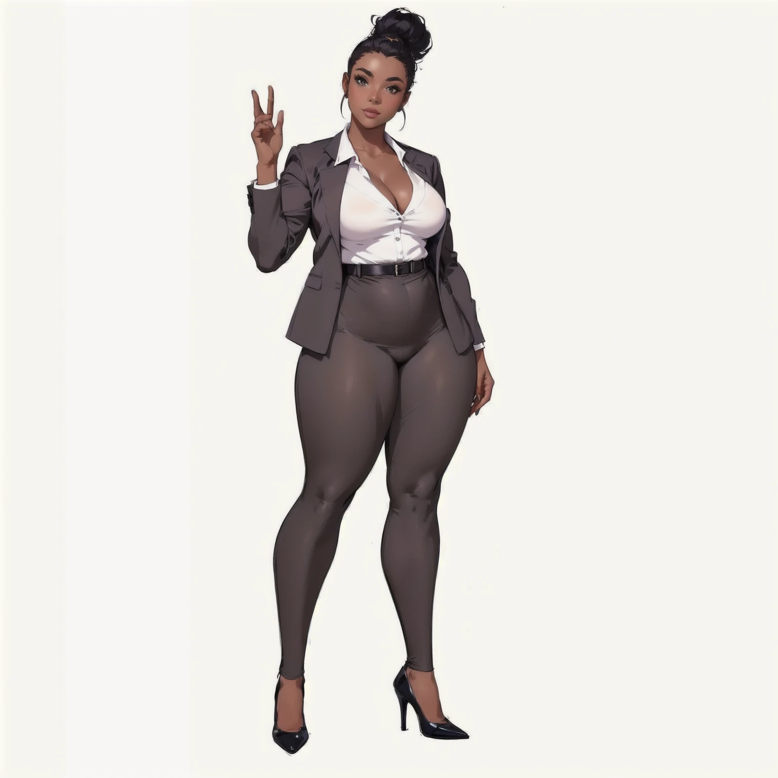 araffe woman in a business suit posing for a picture, character full body portrait, full body character portrait, female lead character, character is in her natural pose, full body illustration, full-body character portrait, elegant confident pose, plus size woman, detailed full body portrait, character posing for concept art, standing elegant pose, wearing tight suit, business woman