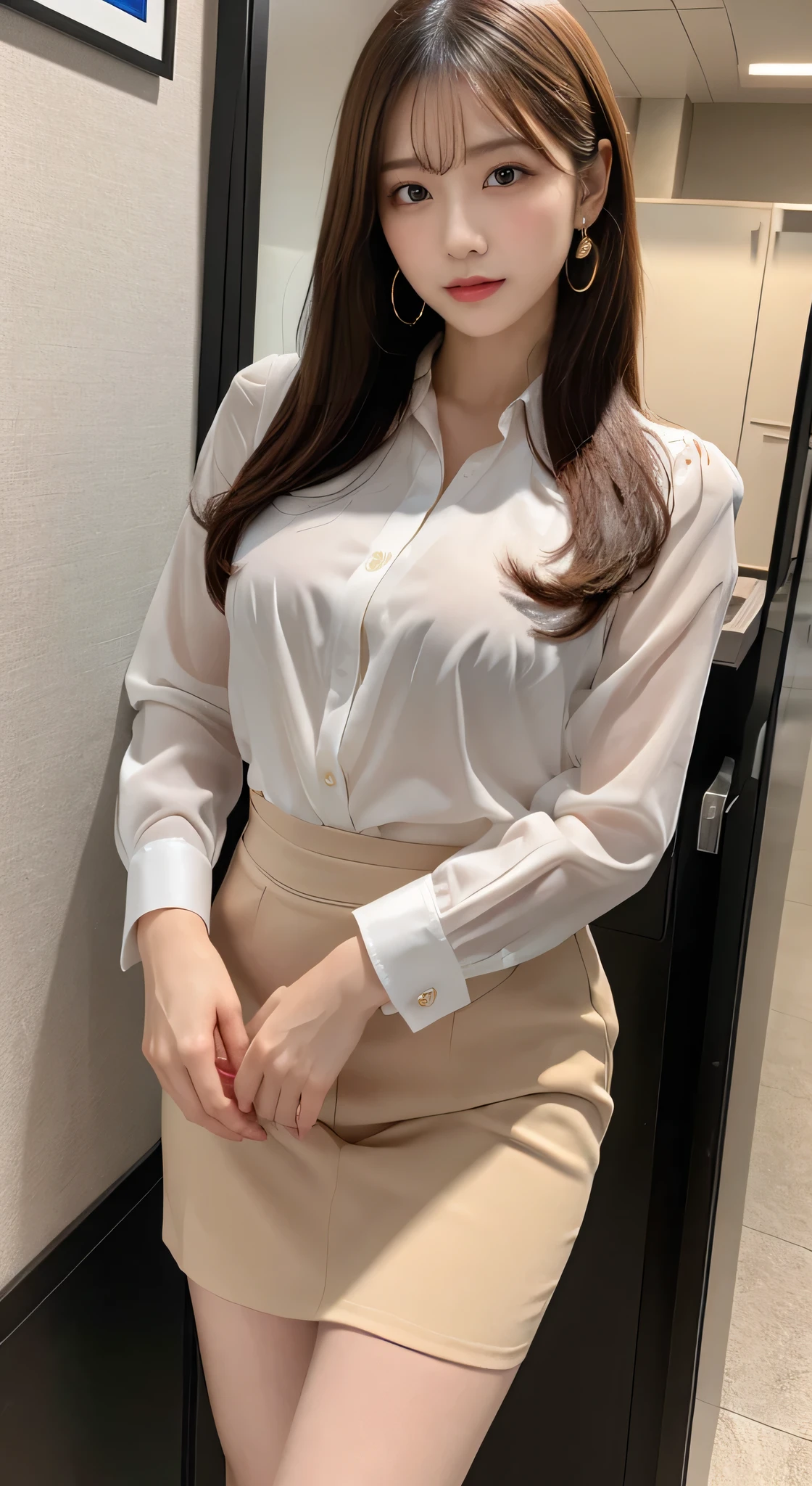 Big tits, white silk shirt, sitting