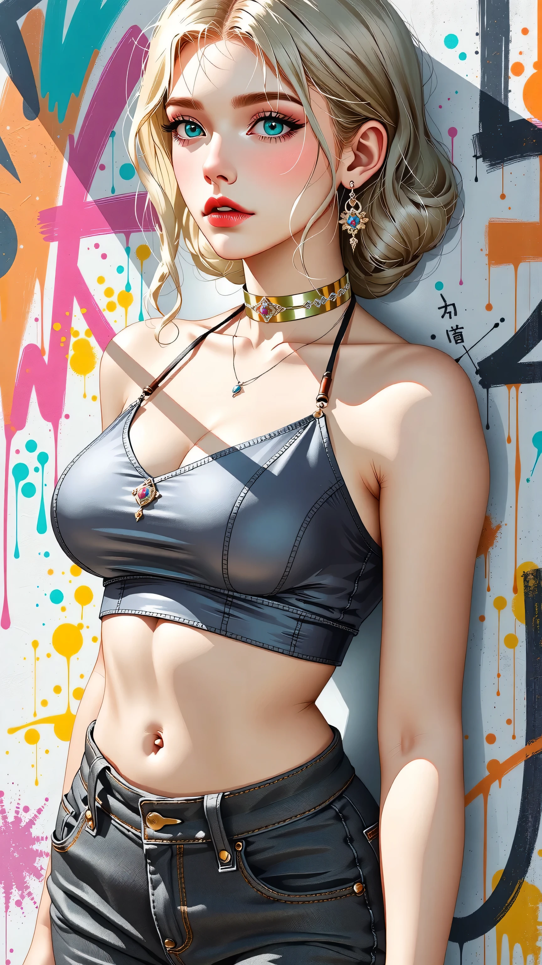 wonderful, masterpiece, white hair, Golden Eyes, White clothes, look up, Upper Body, hair, Fair skin, Side braid, Dragon Girl, (beautiful, Pure beauty), (Advanced light, Sharp contrast, Strong Deep Shadow Strong), (perfection, The details are in order), (feminine, Fantasy Illustration, epic beauty, overhead lens, Exquisite character art) (((He has many tattoos all over his body)), Streetwear, (((Tight shorts))), blonde, (((Tight waist))), ((Big Breasts)),(See-through)