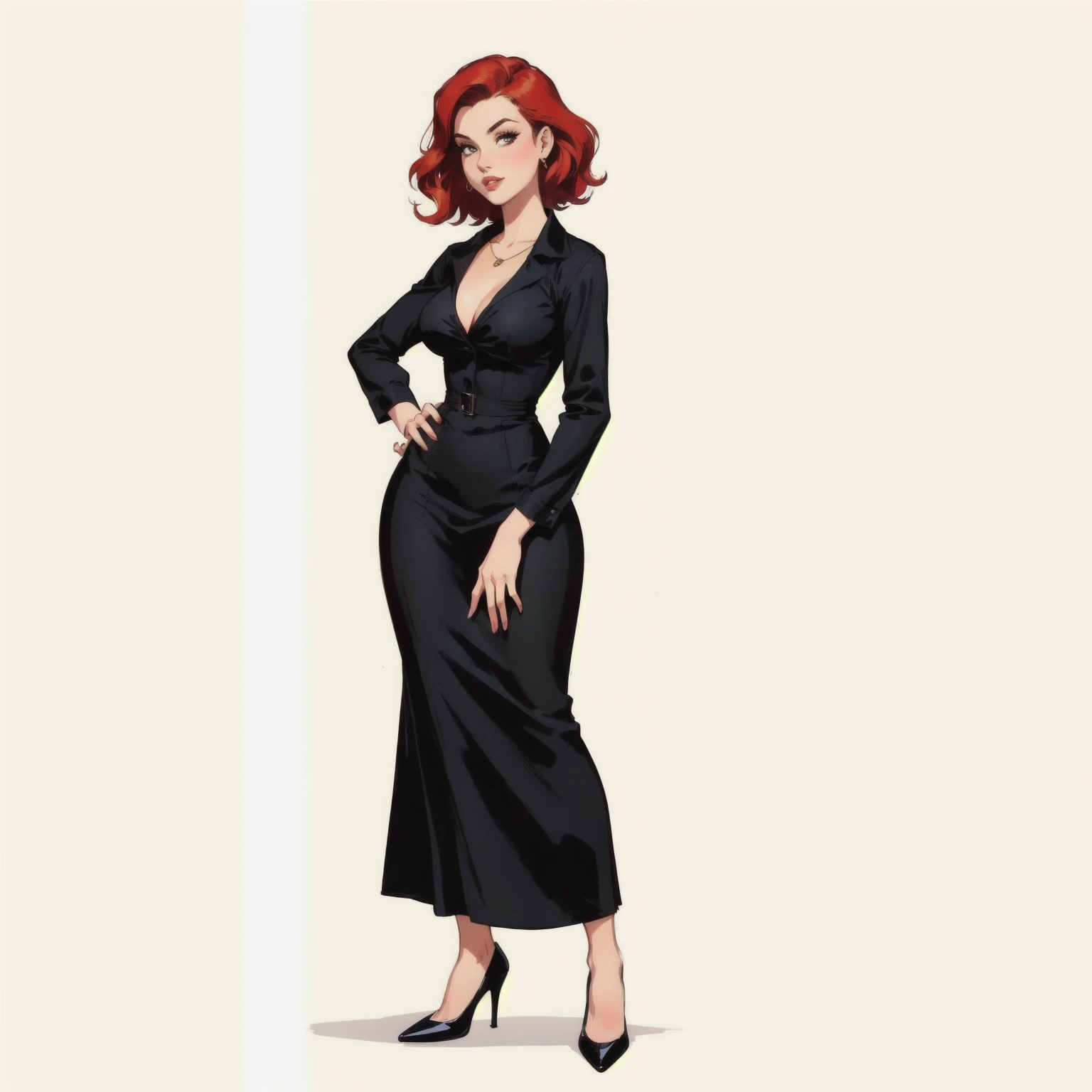 (masterpiece),(best quality),(ultra-detailed),(best illustration),(best shadow),(absurdres),(detailed background), full body shot, women, long red hair, 1950s, Black dress, make up, 1950's Club background, elegant,