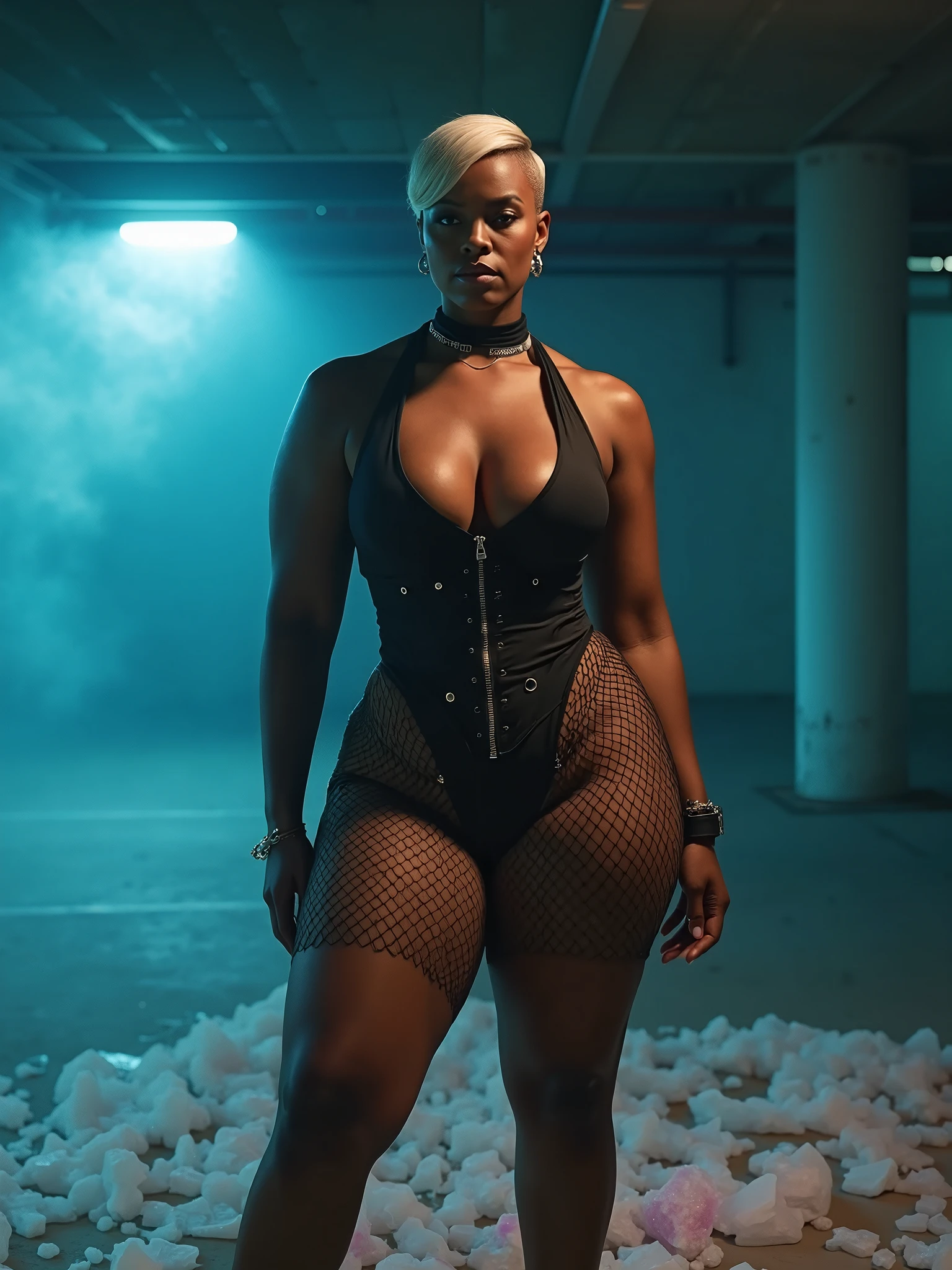objective, dark skin Amazon Woman, She has a very long teal neon sophisticated wavy fade mohawk. size zero waist chest with huge ass, beautiful Woman, gigantic booty, smallest waist abs breasts, thick ass thighs hips, tiny waistline, big full lips, ultra photo realistic skin, by DynastySeries, with the worlds 🌎 largest buttocks, photography, her legs are thickly beautiful strong and shapely, UHD, Synthwave, DSLR, Womancore, white room, photography, highest resolution, no nudity