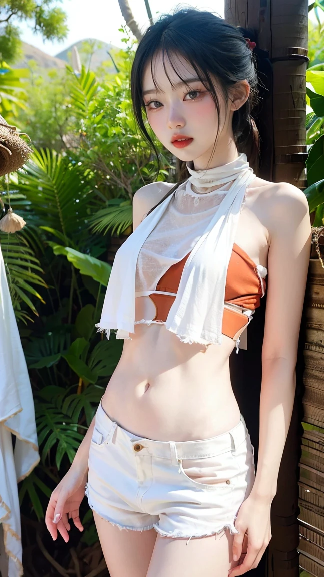 8k, best quality, highres, realistic, real person, wearing bikini, A clergy character with glasses and short hair, who, despite being a cleric, enjoys a drink and a cigarette. The cleric's attire is a blend of traditional and modern elements, reflecting their unconventional personality. The setting is a dimly lit, cozy space, suggesting a private retreat where the clergy can unwind. The character's demeanor is relaxed and a bit mischievous, adding an interesting contrast to their holy profession.
