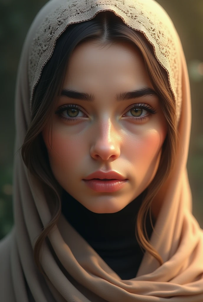 This girl wearing simple modest Islamic clothing (hijab and white clothing)