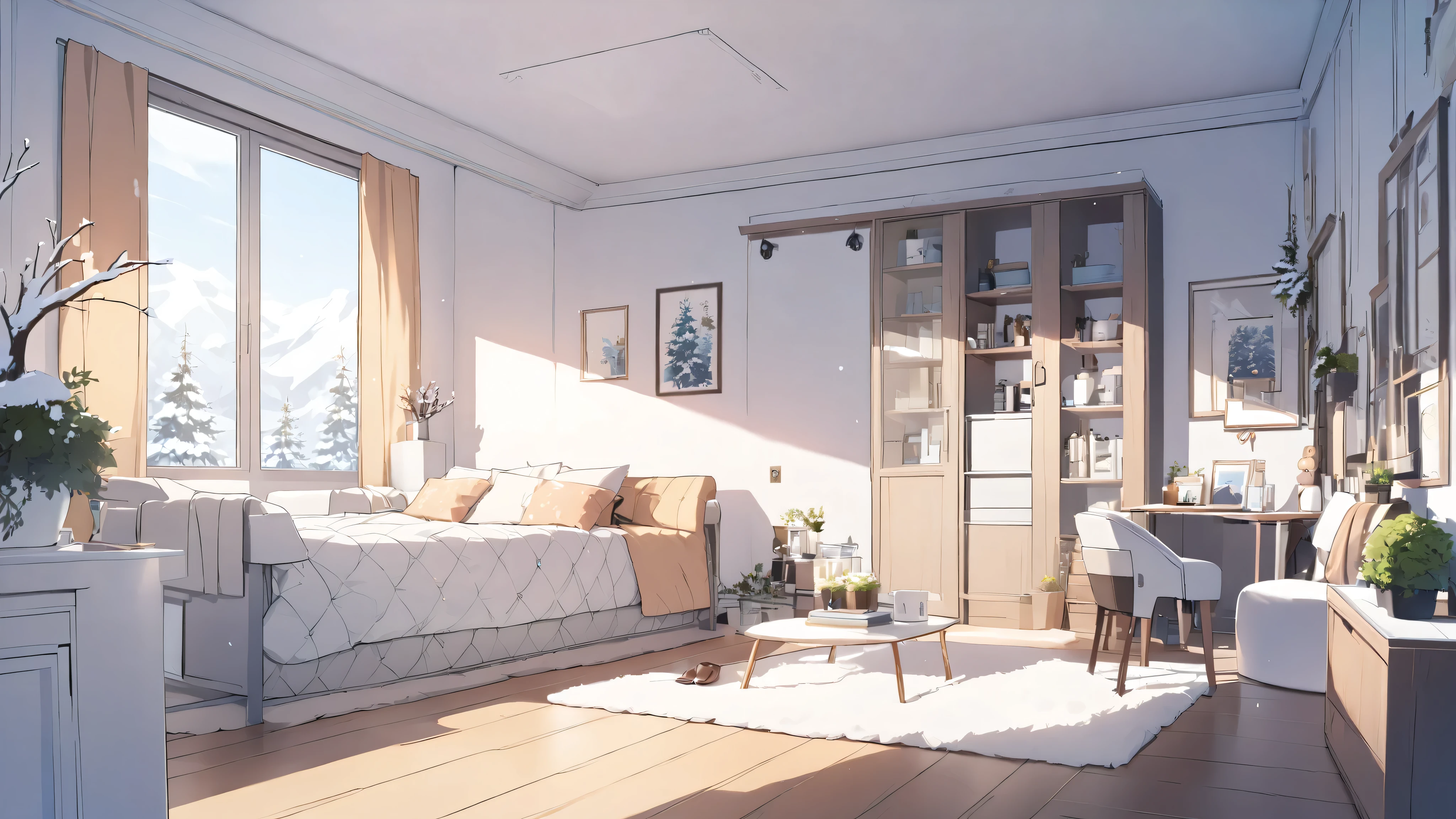 stylish room background, simple ,winter,Near future,cute