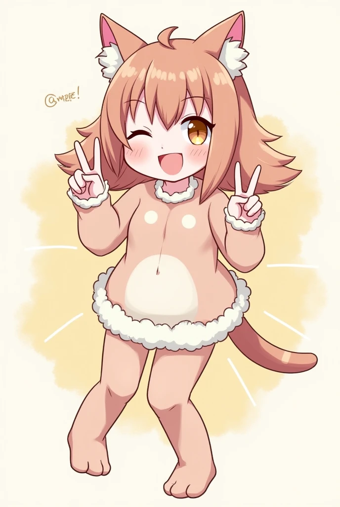 hairy girl, young, cat，Brown spiky hair, Short pointed ponytail, Yellow Eyes, Small breasts, Detailed body fur, , masterpiece, Anime Style, Two-tone body fur, brown body fur, clear brown body fur, Cat， tail, Detailed face, Thick eyebrows, Fine grain, Detailed body,  Beach, sunny, Fine hand, Shining Body, Shiny body,  Embarrassed face,  :3, foot hits three toes,Completely naked，Completely nakedのまま，Naked，Lift both legs up，Please turn your crotch towards me，Pussy，おPussy，Pussy line，Embarrassed expression，humiliation，，Lots of characters around，Close your eyes，