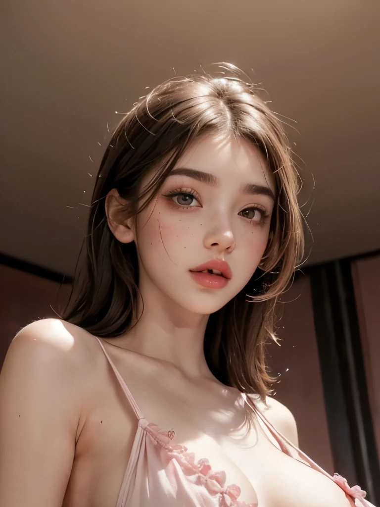 (masterpiece: 1.2, Portraiture, Highest quality), Realistic, (Live Action, Intricate details, Written boundary depth), Highest quality, masterpiece, Attention to detail, semi-Realistic,  sleeping in bed, shy, 21 years old, Short Blonde, Hair in the left eye, blue eyes, Wear a white negligee, Slim figure、Canopy bed、 sleeping beauty,　Shoulder Bare