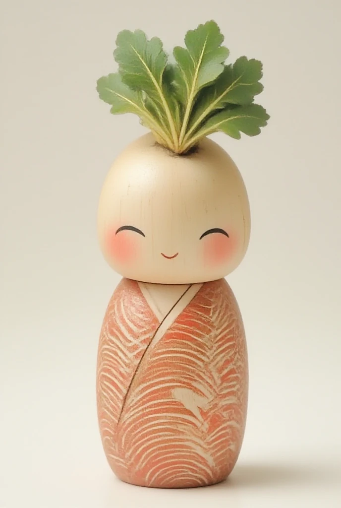  
The kokeshi's body features beautiful Japanese daikon patterns intricately carved and vividly painted.
