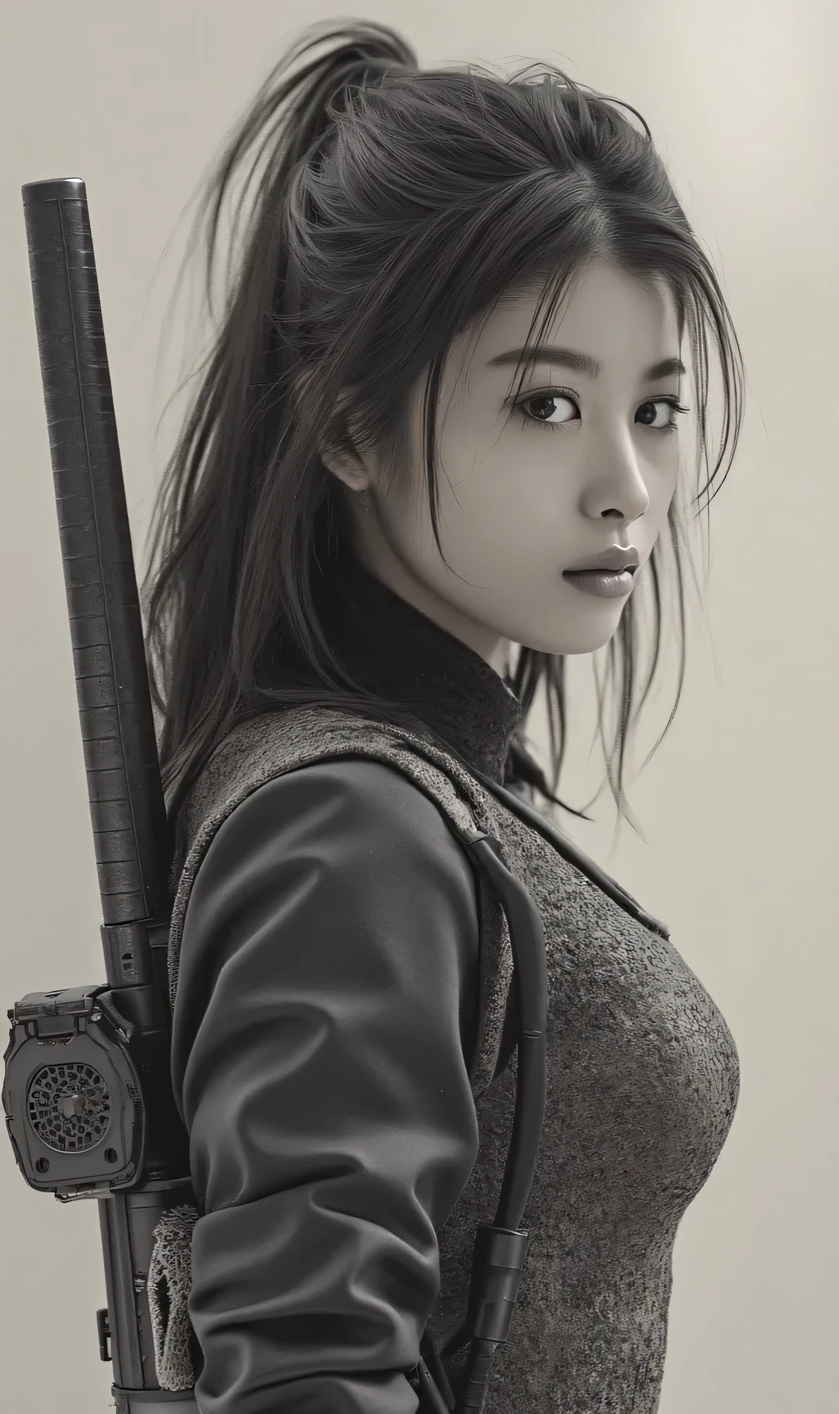 (((The dark interior of the Nostromo ship :2.0))),((( HR Giger style cyberpunk atmosphere:2.0))),(((Hold a cyberpunk-style Japanese sword:2.0))), ,((whole body:2.0)), one woman,( cute face),(Beautiful well-balanced face ),( natural big breasted :1.5),( black hair:1.5),( beautiful eyes:1.3),Glamorous shot of a 20 year old Japanese woman , Slender Beautiful Body ,( model body type:1.3),(Slim body:1.3), perfect body line, Ideal Proportions ,( big breasts:1.5),Bare thighs,Voluptuous thighs, delicate body,( Shrimp:1.7),A harmonious posture,(Realistic breast depiction :1.7), Carefully depicts limbs based on perfect anatomy,((Wear a samurai kimono-style military coat with an open front over a black super high-leg leotard :1.5)),(( super high leg leotard made of cammy style latex that fits the body:1.5)),(( a samurai kimono style military coat with an open front over a leotard :1.5)),(ear monitor:1.5),((Tactical Holster:1.5)),( gloves:1.3), concept art ,( best quality :1.5),(masterpiece:1.5),(Super high resolution),resolution,UHD,( Delicate Depiction), carefully drawn with butterfly wings ,32K,(( Realistic Skin Texture :1.5)),((( Ultra-realistic :1.5))),Draw eyelashes carefully, very detailed face,Highly detailed female hand,Sexy appearance,Very sensual,(Blurry Dim Backgrounds :1.5), chicken,( movie lights:2.0),(( Blade Runner Style Lights :2.0))