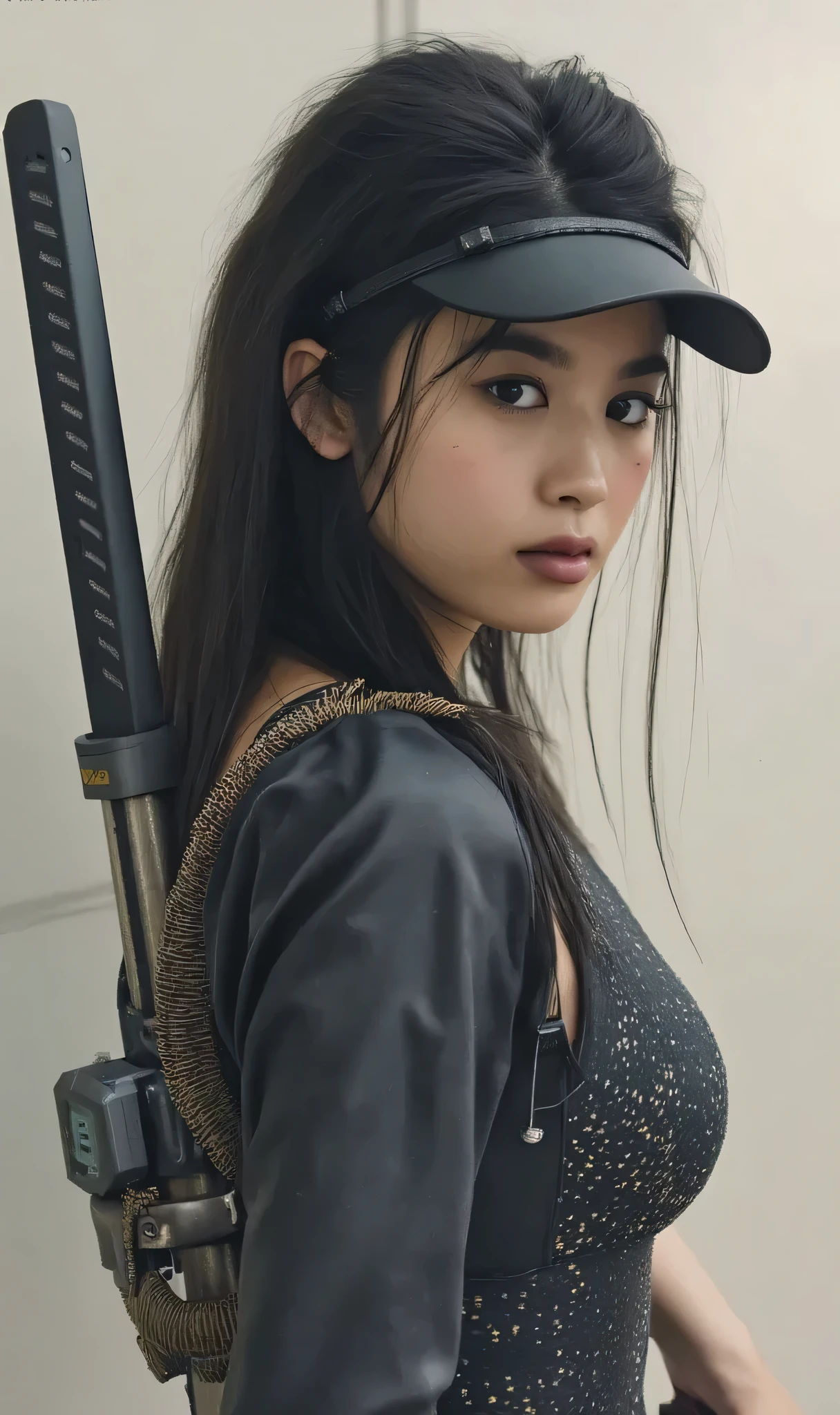 (((The dark interior of the Nostromo ship :2.0))),((( HR Giger style cyberpunk atmosphere:2.0))),(((Hold a cyberpunk-style Japanese sword:2.0))), ,((whole body:2.0)), one woman,( cute face),(Beautiful well-balanced face ),( natural big breasted :1.5),( black hair:1.5),( beautiful eyes:1.3),Glamorous shot of a 20 year old Japanese woman , Slender Beautiful Body ,( model body type:1.3),(Slim body:1.3), perfect body line, Ideal Proportions ,( big breasts:1.5),Bare thighs,Voluptuous thighs, delicate body,( Shrimp:1.7),A harmonious posture,(Realistic breast depiction :1.7), carefully depicts limbs based on perfect anatomy ,((Wear a samurai kimono-style military coat with an open front over a black super high-leg leotard :1.5)),(( super high leg leotard made of cammy style latex that fits the body:1.5)),(( a samurai kimono style military coat with an open front over a leotard :1.5)),(ear monitor:1.5),((Tactical Holster:1.5)),( gloves:1.3), concept art ,( best quality :1.5),(masterpiece:1.5),(Super high resolution),resolution,UHD,( Delicate Depiction), carefully drawn with butterfly wings ,32K,(( Realistic Skin Texture :1.5)),((( Ultra-realistic :1.5))),Draw eyelashes carefully, very detailed face,Highly detailed female hand,Sexy appearance,Very sensual,(Blurry Dim Backgrounds :1.5), chicken,( movie lights:2.0),((Blade Runner Style Light :2.0))