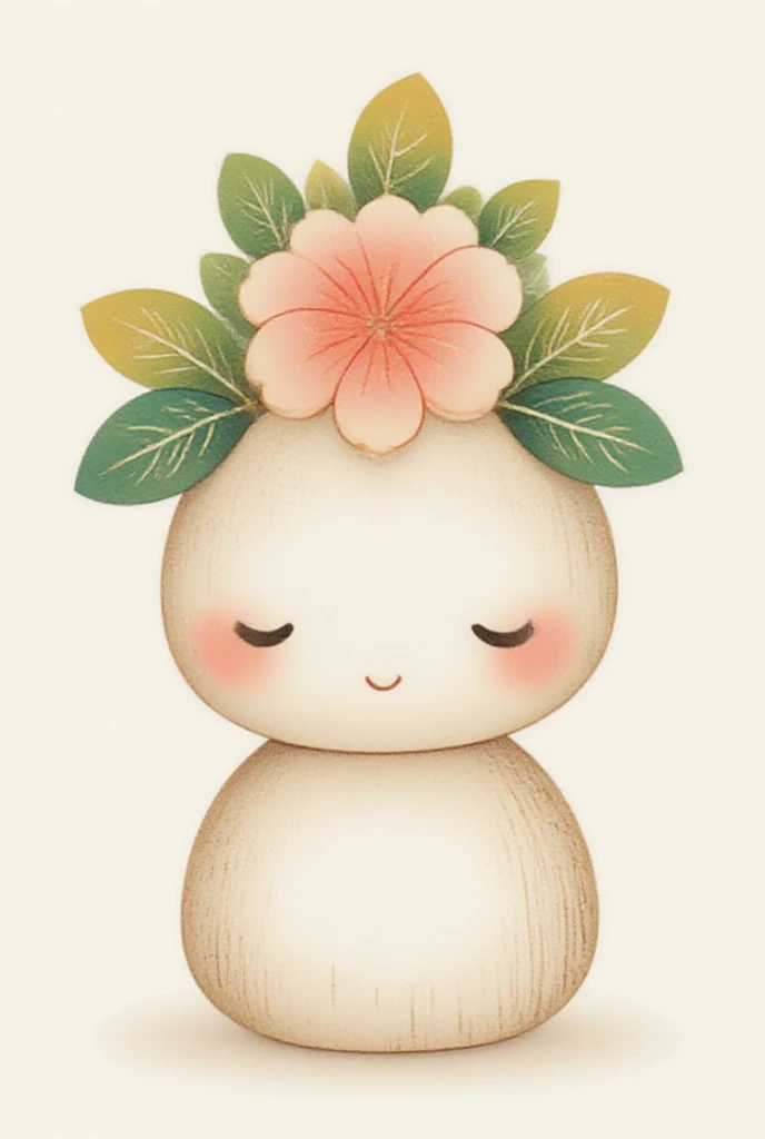 (masterpiece、 best quality :1.2),Alone,a Japanese white radish-kokeshi character,it has leaves and flower on its head,that character is so cute,