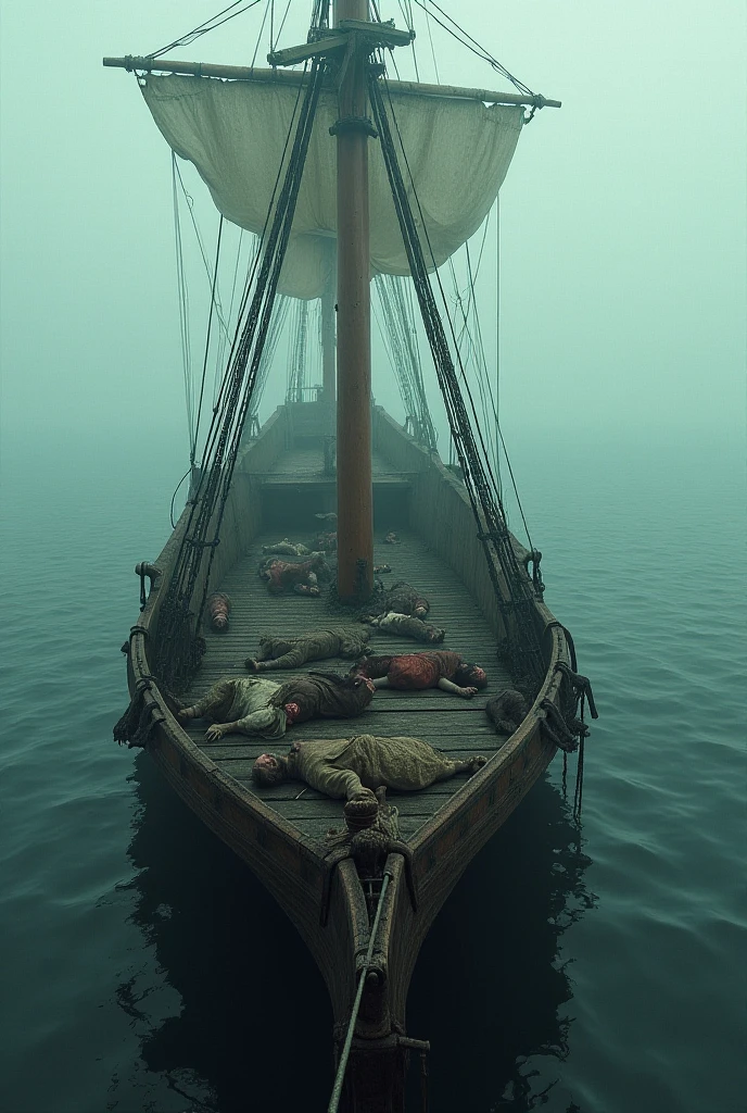 Edo Period A small Korean trading ship lying aground on the beach Bodies of Korean merchants washed up on the beach