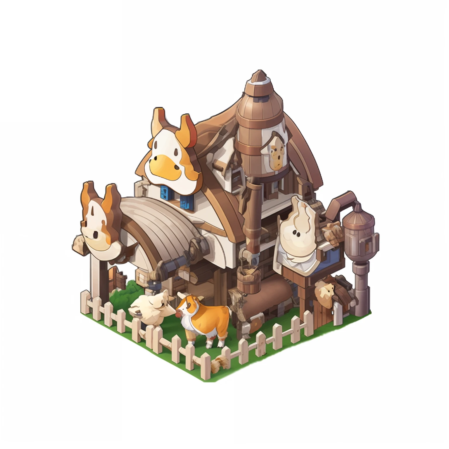 Game icon institute, game icon, Qjianzhu, (white background), HD, 2D, animal barn icon,