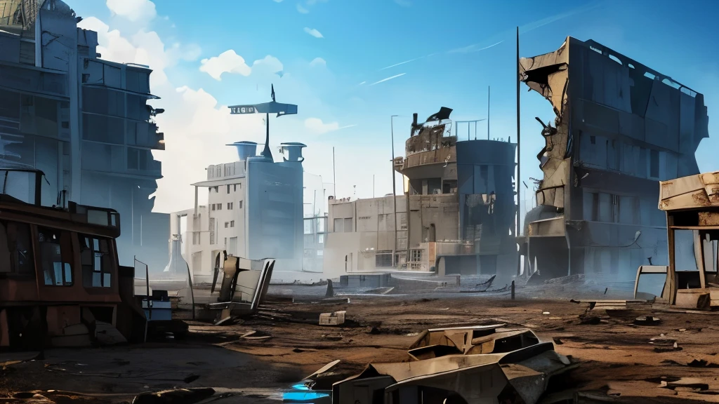 (( Soratrobo's Worldview )),(Ruined battery site inside Sky Island),sea of clouds, Graveyard of Air Battleships ,Blue Sky , Iron Rust Is Decaying,(Floating in the air),(Lots of weapon wreckage),Slam Style ,