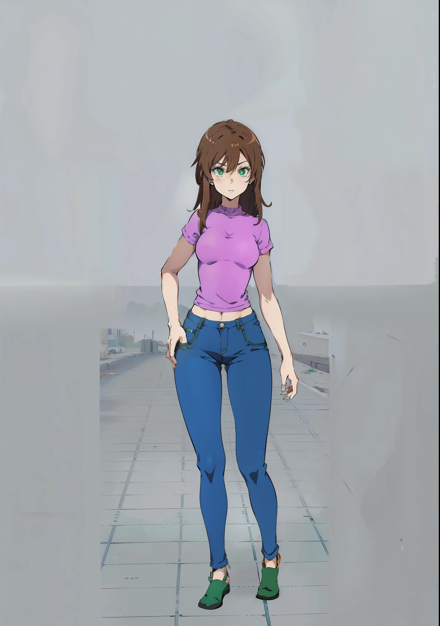 CloverPD,1girl,facing viewer,standing,full body,style of final fight, <lora:Clover-10:0.8>