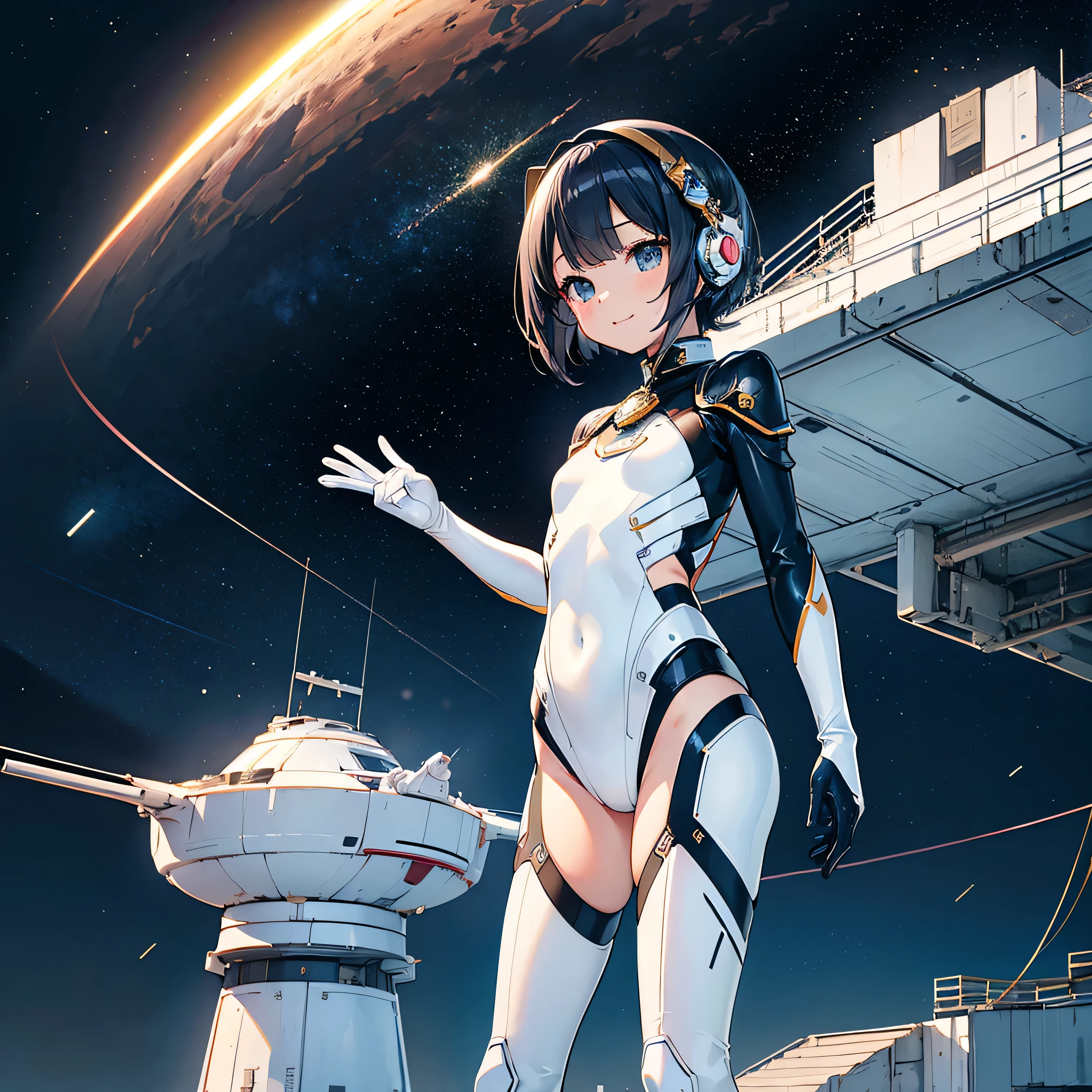 absurd res, high res, (masterpiece:1.4), ultra-detailed, 1girl, from above, space, floating, cute spacesuit, astronaut, ultra high detail eyes, big eyes, vivid eyes,