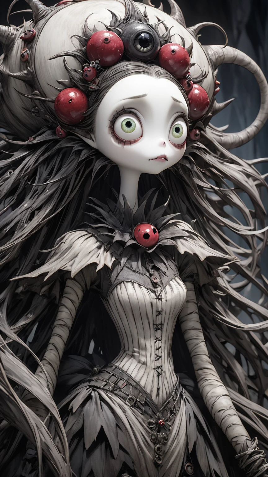 (zPDXL2), score_9, score_8_up, score_7_up, source_anime, 2d, 

highres, sharp focus,((intricate details)), highly detailed,HD quality, (best quality), ((masterpiece)), vibrant colors, 1girl,muffet,(muffetwear), monster girl,((purple body:1.3)),humanoid, arachnid, anthro,((fangs)),flow braided hair ,5 eyes,spider girl,6 arms,solo,clothed,6 hands,detailed hands,((spider webs:1.4)),bloomers,red and black clothing, armwear, Masterpiece, best quality, highres

AissistXLv2, unaestheticXL_bp5, SimplePositiveXLv2, zPDXL2 PonyXLV6_Scores