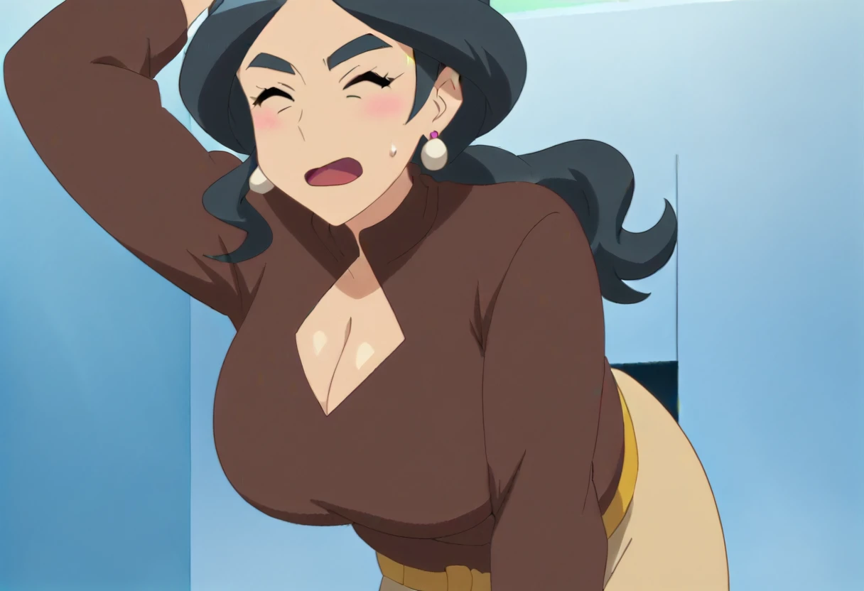 Koyomi Mizuhara, Brunette hair, brown hair color, long hair, bangs, glasses, teenager, Sailor school outfit, red top, brown skirt, black thigh socks, brown shoes, Highschool, tall girl, breasts, luscious lips, concept, kneeling, NSFW, hoe, licking POV, Hentai, Ecchi, p/orn, BJ, mouth open, wanting, Wet dripping cum in her mouth, wet fluid,