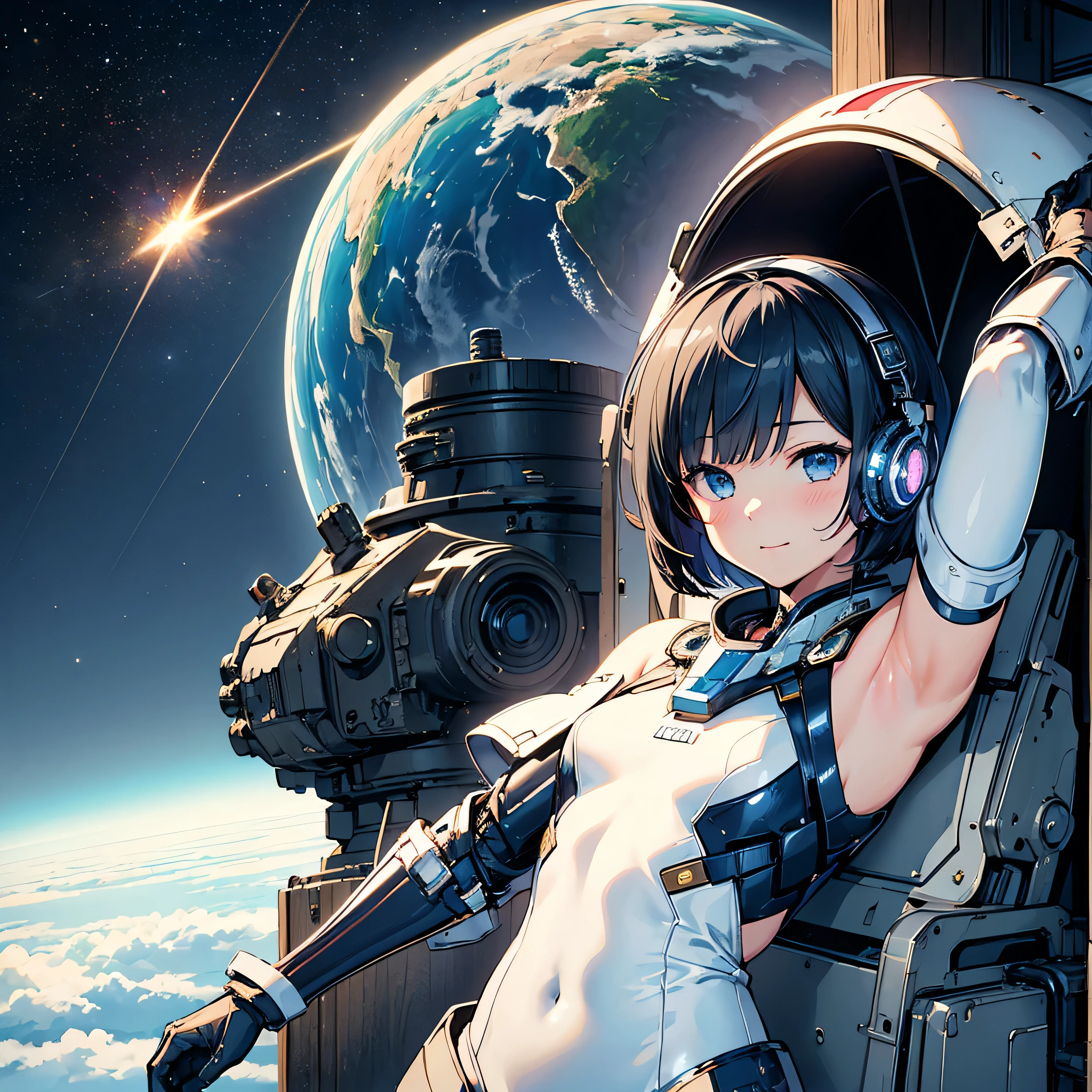 Highest quality,Highest Resolution,universe,Beautiful girl from the future,Earth in the background,Milky Way,