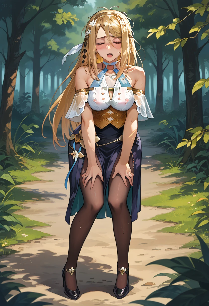 masterpiece, high resolution, best quality, beautiful art, 1 woman , solo, Lumine, grown up, mature woman, well made hands, fingers and body proportions, grown up, loose long hair, big breasted, cleavage, white kunoichi dress, full body , sexy outfit, pelvic curtain, sexy legs and thighs, full body, ryona, in peril, she is being beaten up, receiving heavy damage, hurt, reacting to pain, she is being slammed on the sand, she is being slapped , closed eyes, screaming in pain, sexy shots on her body, bouncing breasts, perilous scene, fainting, in trouble, beach environment
