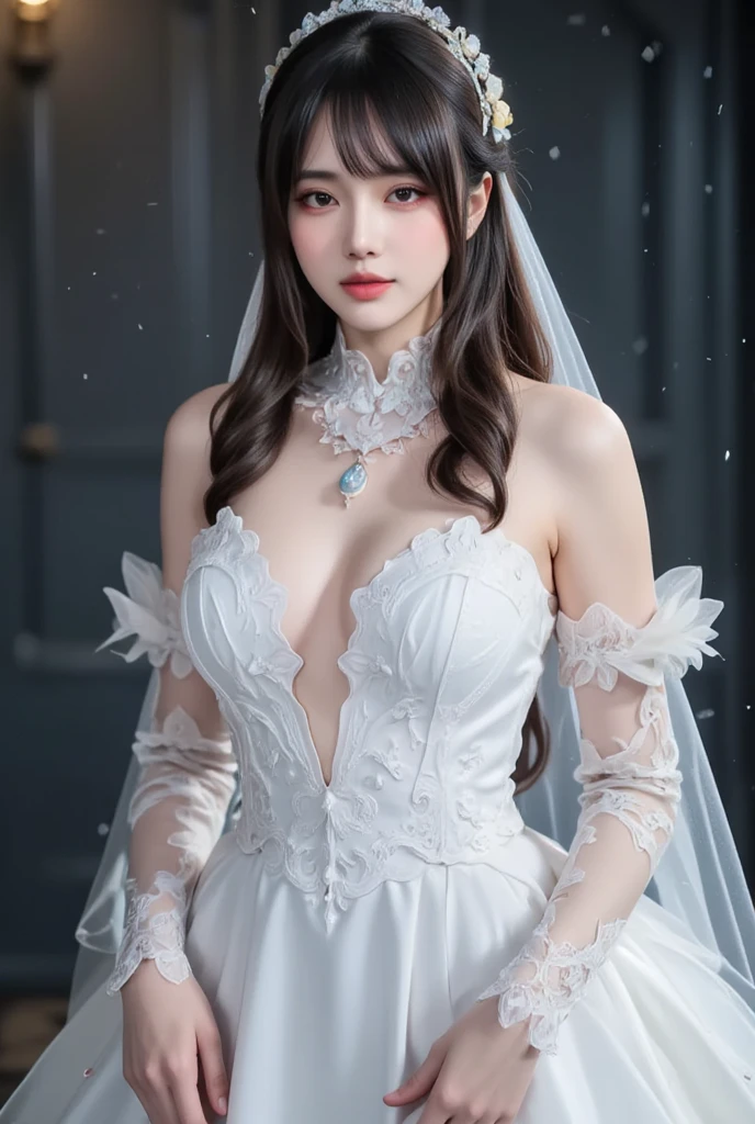 Character Details:, - Gender: 1 Girl.
- Style: Anime, - Body Type: Attractive body, slim body, nice legs, slim tights, nice arms, nice shoulders. - Breast: ((Small Breast:1,5)), Cleavage.
- Facial Feature: Beautiful, Gorgeous, Teenager, Fresh, Young.
- Expression: Shy, Smile, Horny, Pink Blush on Face, Sexy Eyes, Sexy Look, (Sweating:1.4), Innocent Look, Tipsy. - Hairstyle: Blunt Bangs, Long Hair. - Hair Color: Light Blue Hair.
- Clothing: ((Full Gown, Wedding Dress:1.6)), (off-shoulder:1.6), (Stocking:1.4). - Body Pose: (Kneel). - Behaviour: Waiting, Want Something, Secretly.
- Accessories: Earrings., Environmental Details:, - Setting: Bed Room., - Lighting: Natural Light., - Decoration: Modern Bed, Desk, Chair, Window, ((White Curtains:1.6)), City View. Top view. pov, anime style, UHD, retina, masterpiece, accurate, anatomically correct, textured.