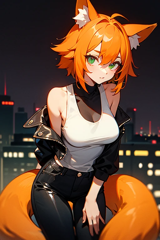 Cute Raccoon girl. ((The Incredible movie large eye mask)). Orange hair. ((Blue eyes)). Mini skirt. Skimpy top tank. Large breasts. Fluffy tail. Dirty skin. Night club. (Poney tail haircut). Chubby cheeks