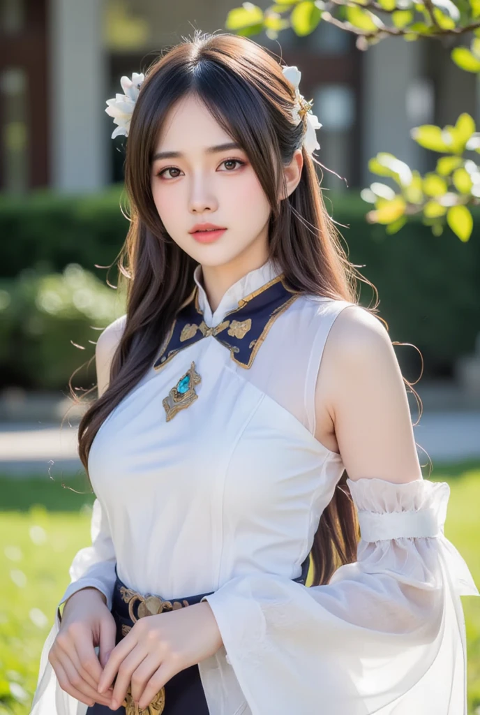 best quality, 8k, Traditional beauty,Beautiful and fine hair and fine face, perfect female face, Smile, happy, beautiful cute girl,with shiny purple hair,Colorful white shirt , Highly detailed facial and skin textures, delicate eyes, Just one person,Chinese girl,The costumes are detailed and complete,Super detailed black braids,Hair blowing in the wind, standing on the street, (Flash particles), lens flare, sharp focus, Volumetric lighting,Smile at the camera, (Alice and fashion:1.1),slim body,Soft light and shadow,The proportions of the characters are reasonable,Normal human eyes,Eyes are delicately drawn,Delicate facial details,Detailed sculpting of upper body,Attention to detail,The texture is delicate,vivid emotional description,meticulous detail。