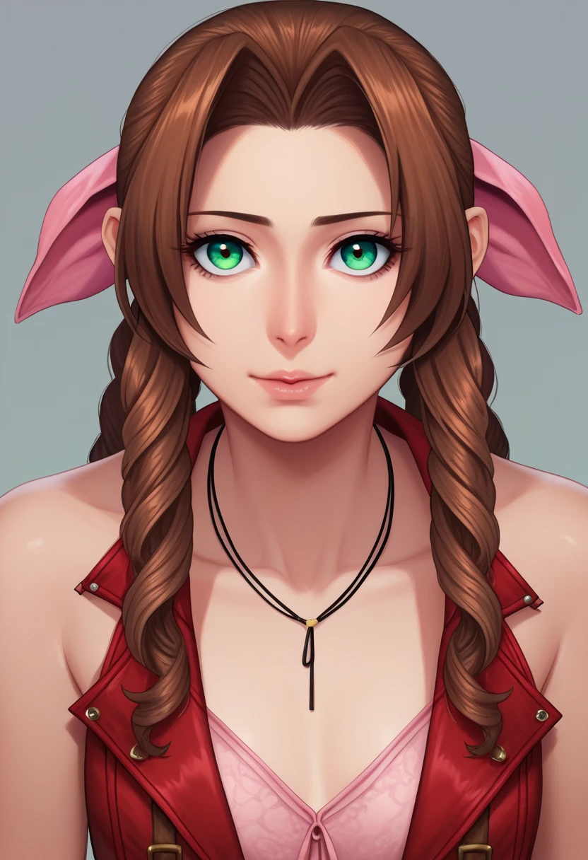 score_9, score_7_up, BREAK 1girl, solo, looking at viewer, portrait, aerith gainsborough,