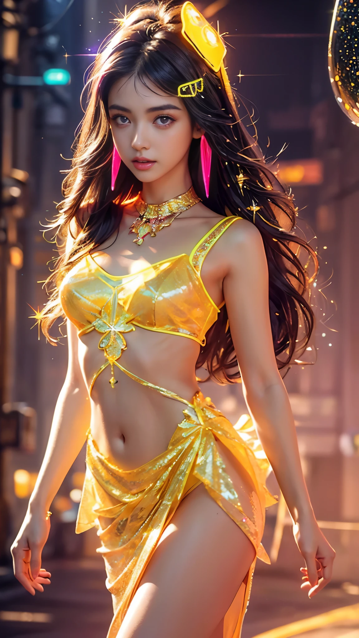 Maximum resolution 4k, (8k), Hermosa mujer, princesa de las flores, Reina de las flores, cheerful expression, Hermosos ojos, hermosa figura, exotic body, senos muy grandes, caderas anchas, oversized buttocks , Colorful micro lingerie, mariposas en el aire, Dream Field Fund, luz de primavera, natural lighting