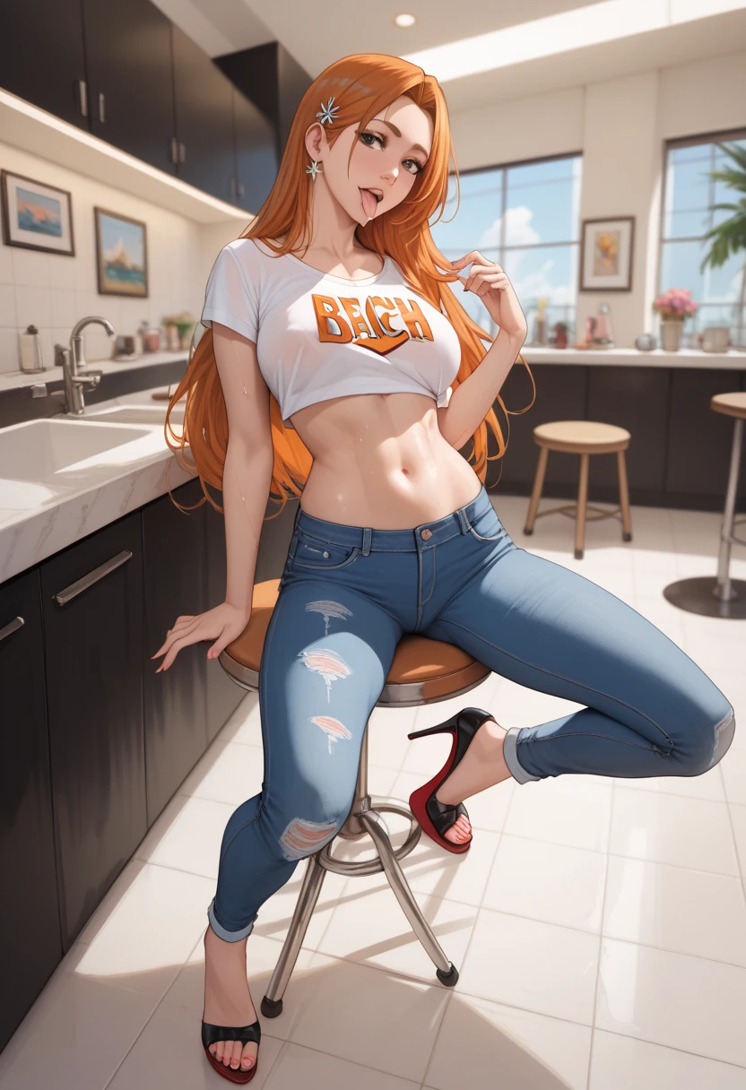 mejor calidad,4k,high resolution,obra maestra:1.2), (ultra detallado), (sin ropa) (NSFW not safe for work art), (Nami) (One piece setup), (pose sexual), (realista,photorealista,photo-realista:1.37), (hdr,HD), (retrato), (vivid colors), (Piernas largas), (cara claramente alargada), (Hermosos ojos detallados), (hermosos labios detallados), (ojos y rostro extremadamente detallados), tatuaje en el hombro, ojos brillantes, dynamic angle and posture.., empapado en sudor, perspiration, pantalones tirar, undressing, tirar de la ropa (long eyelashes), (Sharp focus), (physically based rendering), (sin ropa), (senos grandes) (abierta las piernas), (intense), (expression of intense desire), (Desenfoque de movimiento), (elegante), (Figura delgada), (inspirado en anime), (luces brillantes), (sexual), (colores contrastantes), (ambiente misterioso), (action packed scene), (Unique style), (llamativo), (Apuesto), (evocador), (expresivo), (Intriguing atmosphere), , pelo largo y sedoso de color naranja, Nariz alta, ojos afilados, noble and inviolable temperament, (([femenino]: 1.2 + [belleza]: 1.2 + pelo largo naranja: 1.2)), fondo de barco pirata, cielo azul, nubes, pose de registro, jeans ajustados de tiro bajo, 